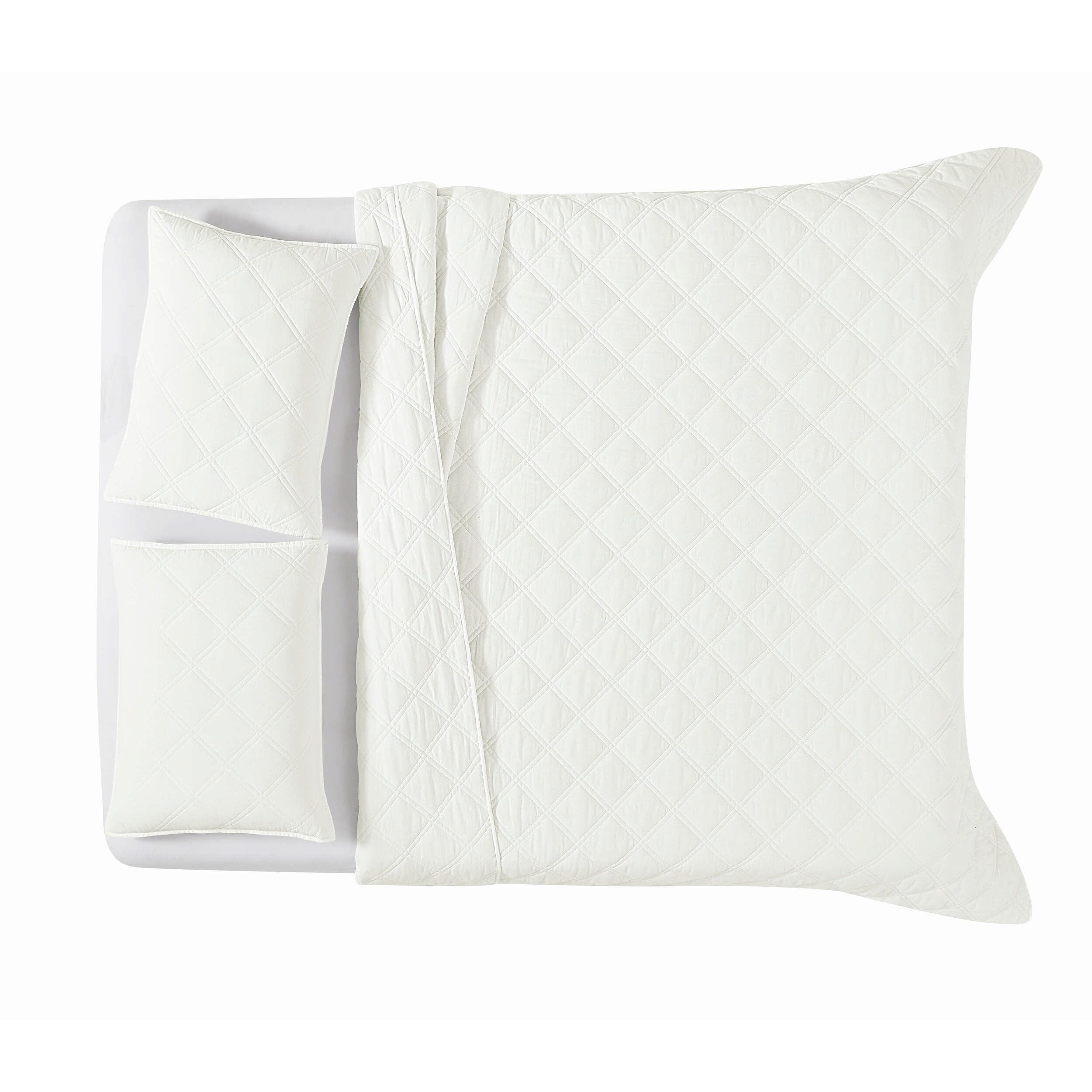 Brooklyn Loom Diamond Washed 2-Piece Twin Quilt Set, White, large