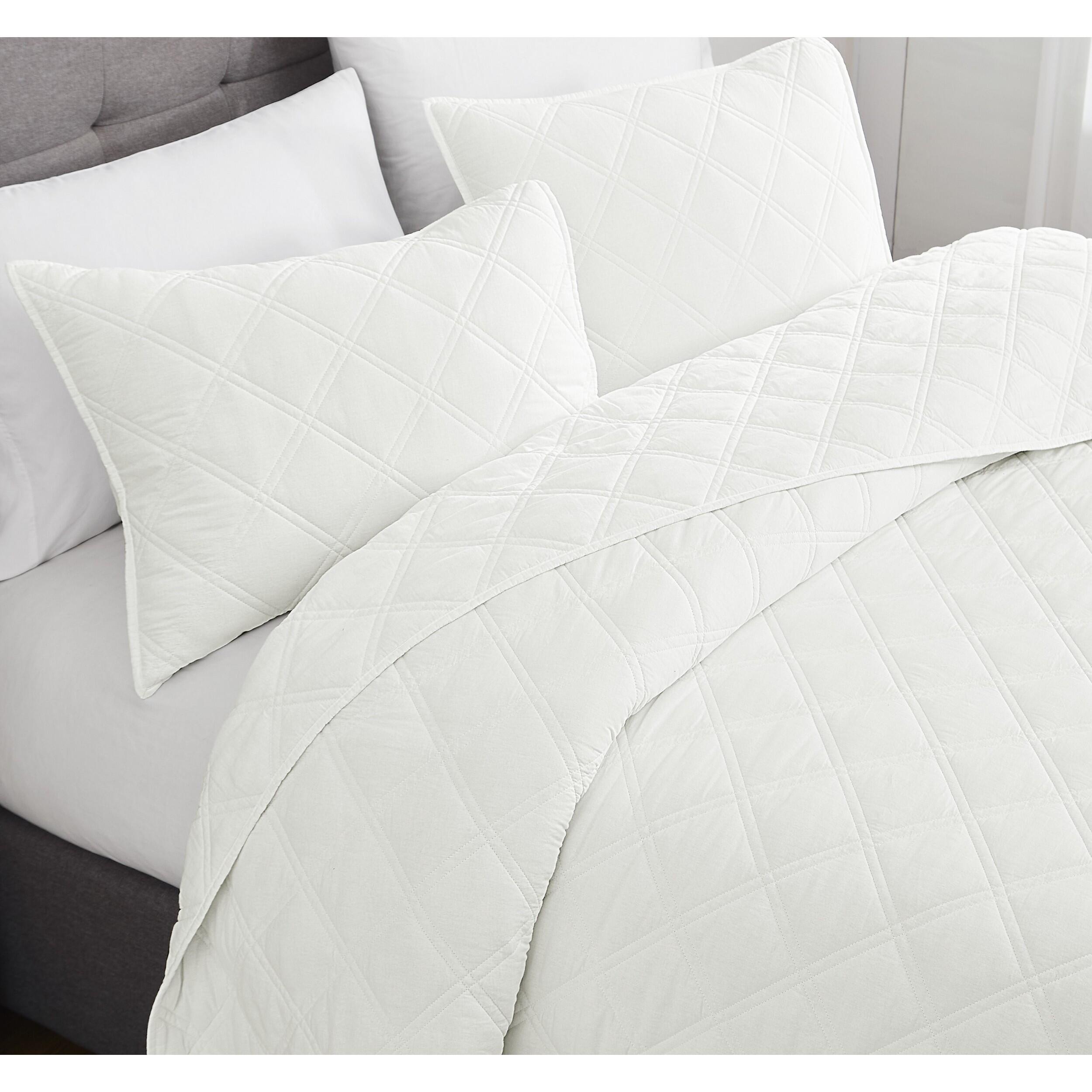 Brooklyn Loom Diamond Washed 2-Piece Twin Quilt Set, White, large