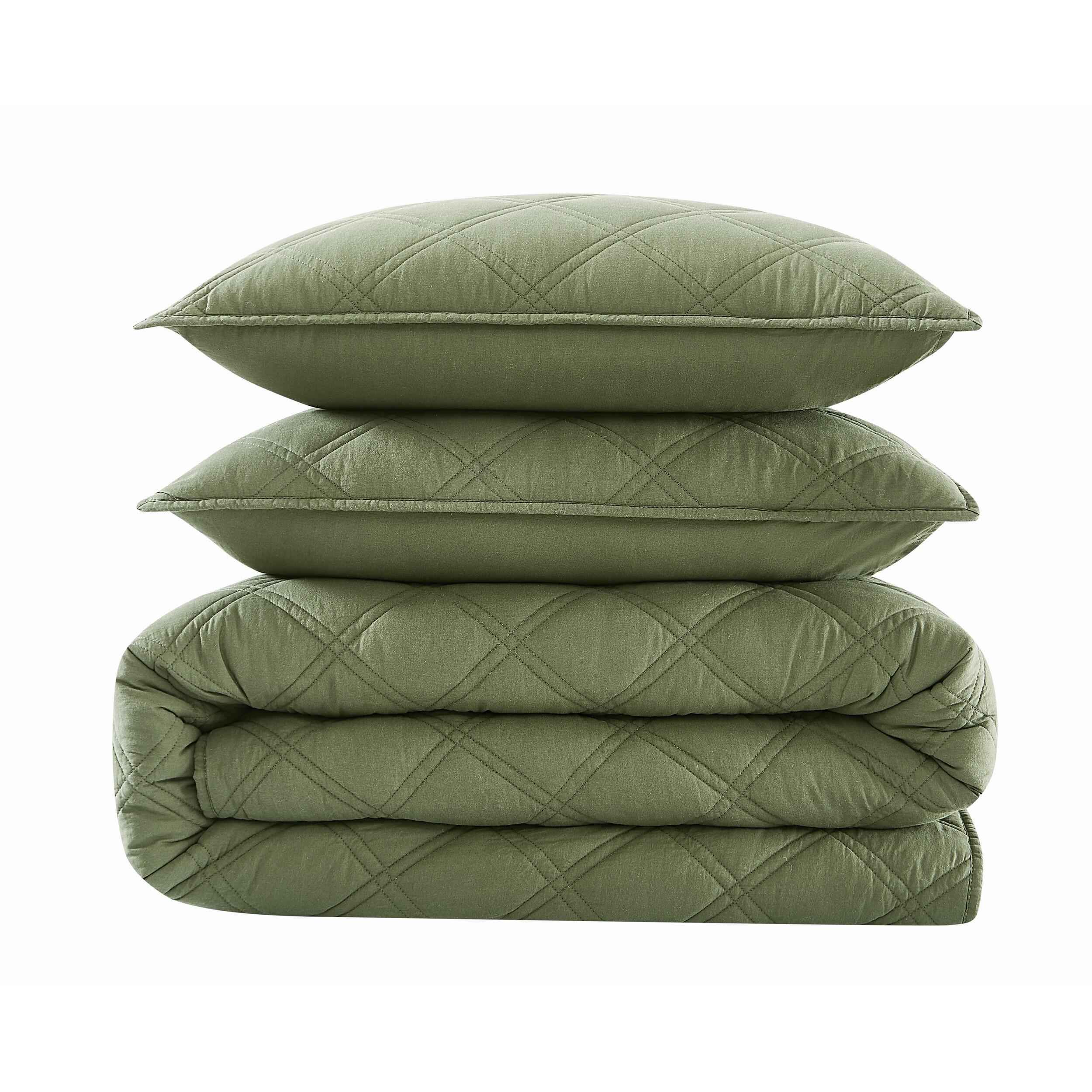 Brooklyn Loom Diamond Washed 3-Piece King Quilt Set, Green, large