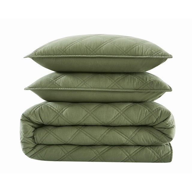Brooklyn Loom Diamond Washed 3-Piece Full/Queen Quilt Set