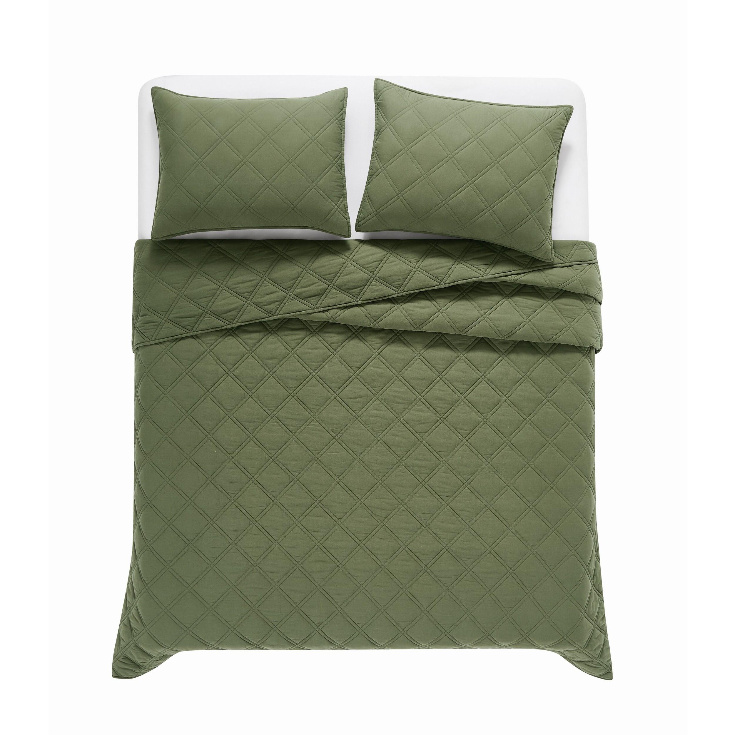 Brooklyn Loom Diamond Washed 3-Piece Full/Queen Quilt Set, Green, large