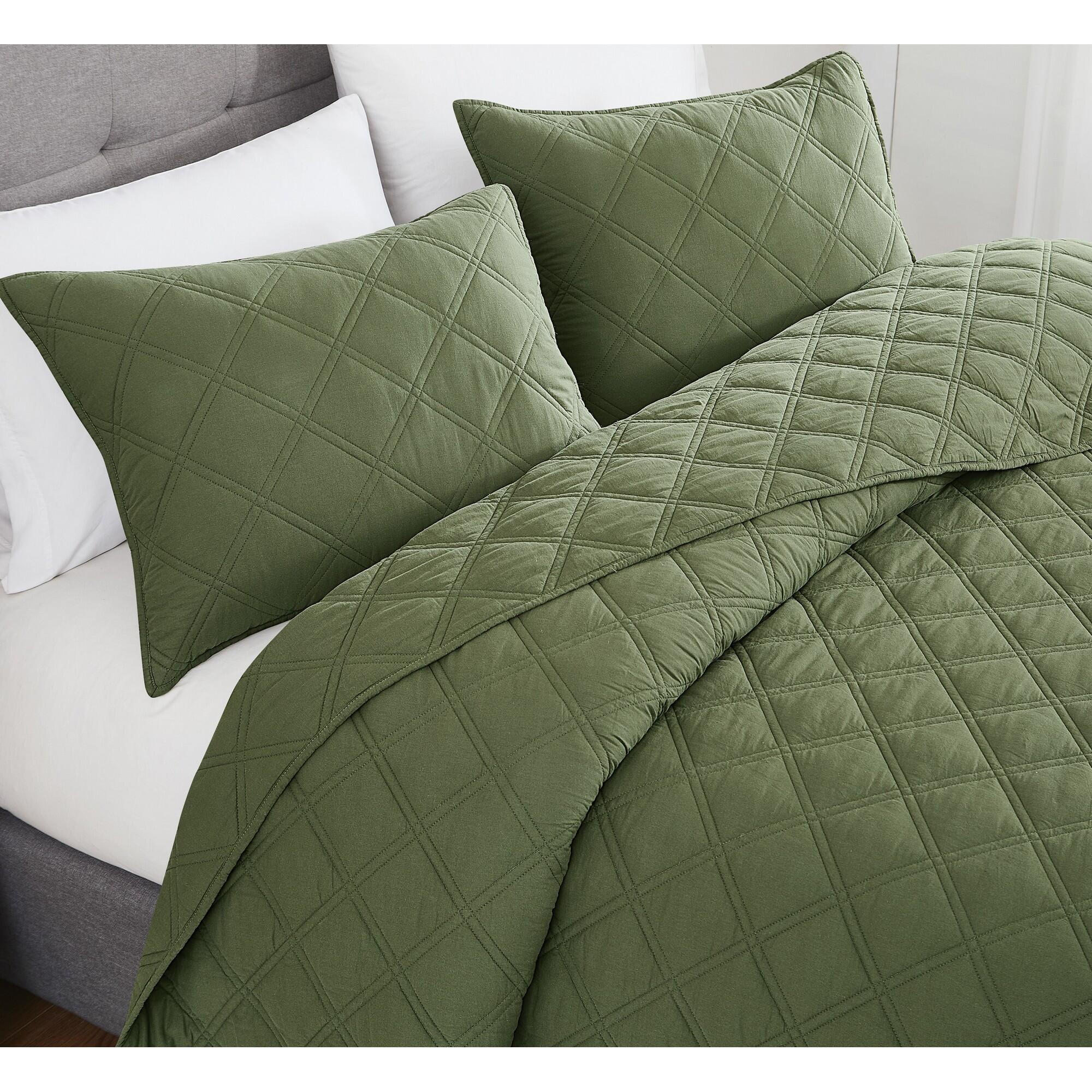 Brooklyn Loom Diamond Washed 2-Piece Twin Quilt Set, Green, large