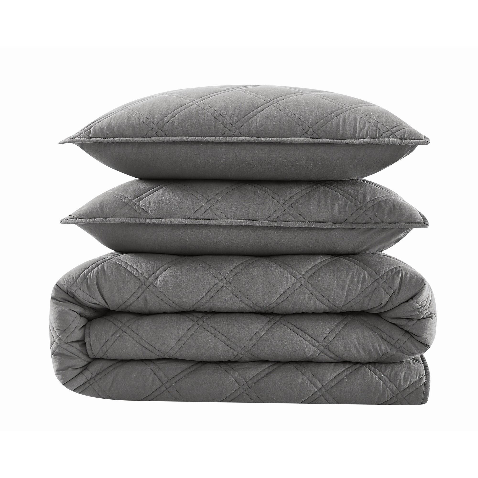 Brooklyn Loom Diamond Washed 3-Piece King Quilt Set, Gray, rollover