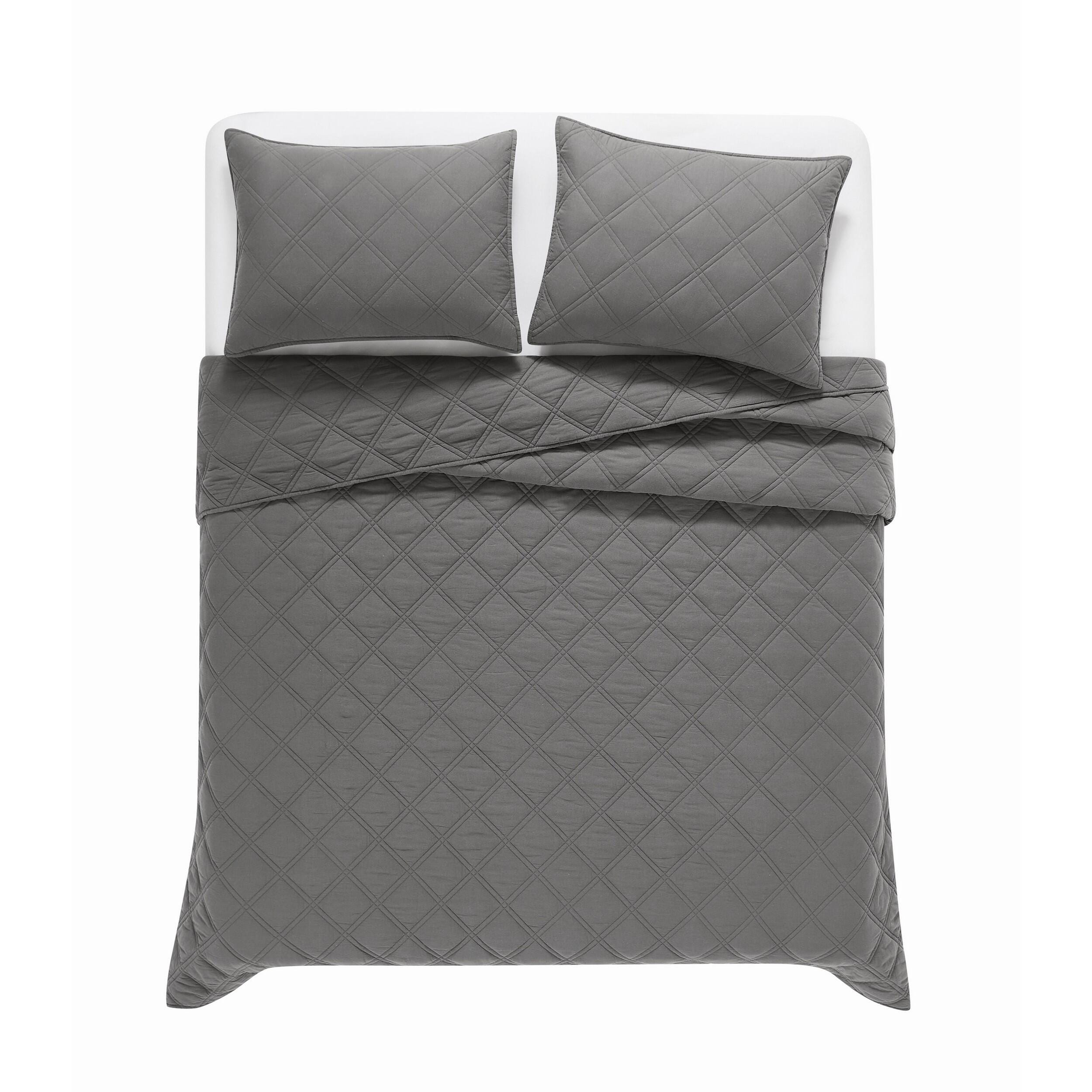Brooklyn Loom Diamond Washed 3-Piece King Quilt Set, Gray, large