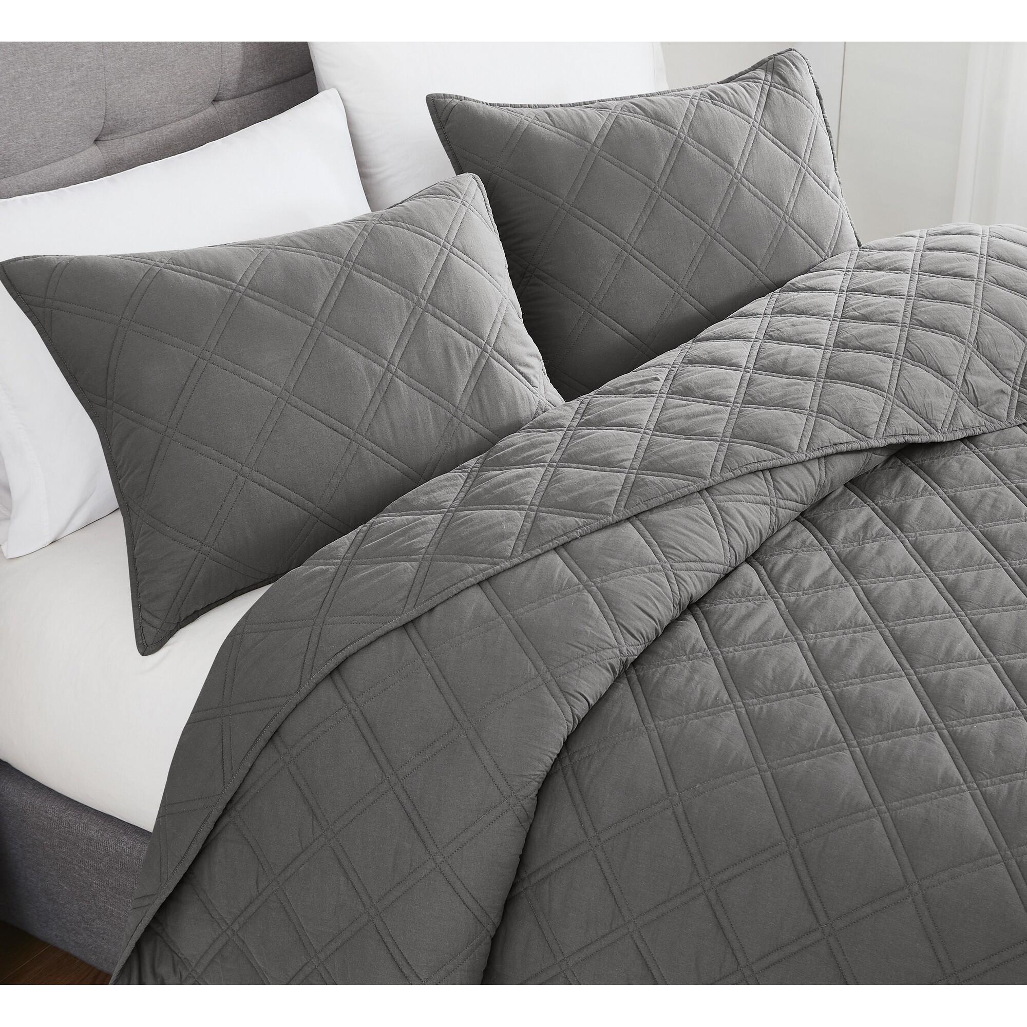 Brooklyn Loom Diamond Washed 3-Piece King Quilt Set, Gray, large