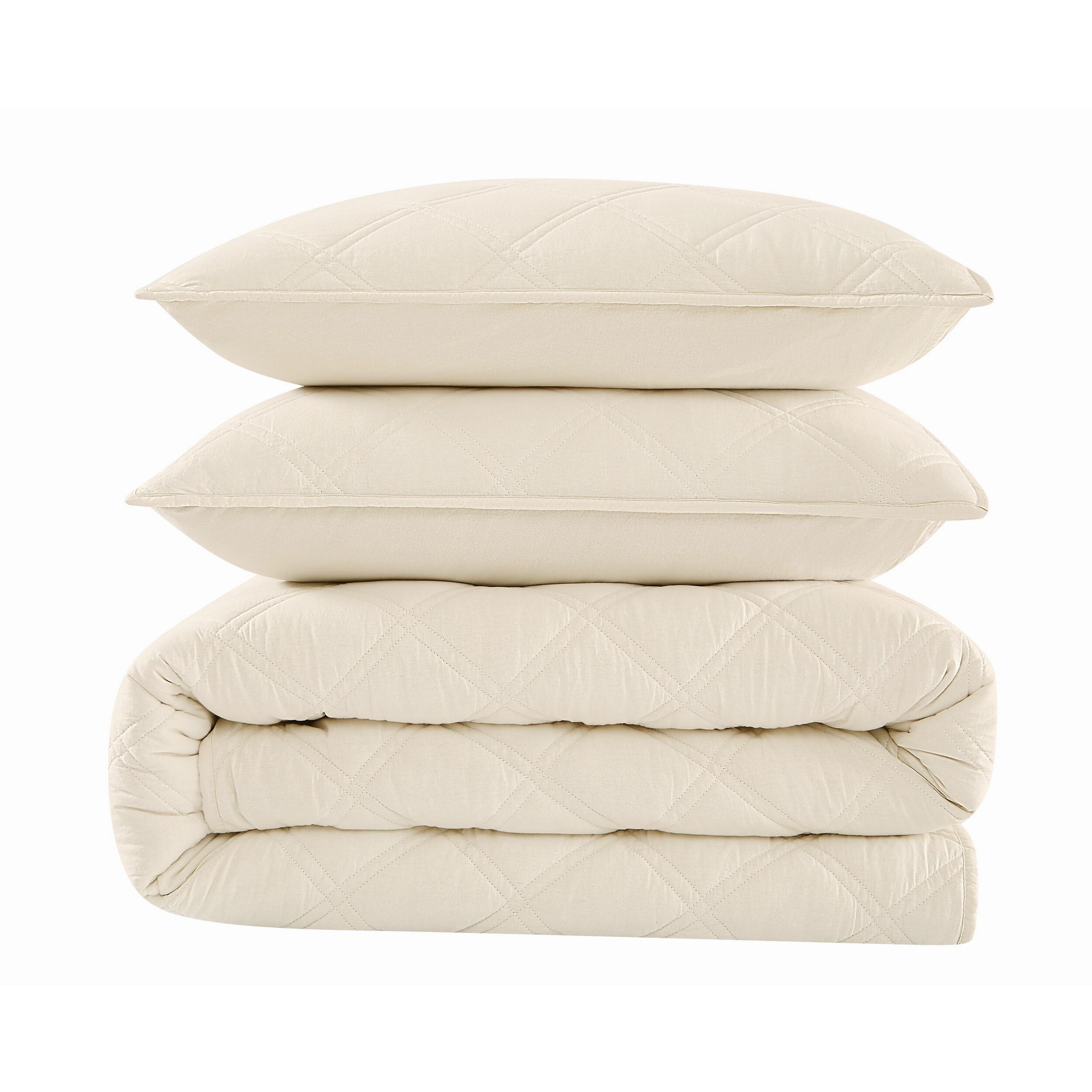 Brooklyn Loom Diamond Washed 3-Piece Full/Queen Quilt Set, Natural, large