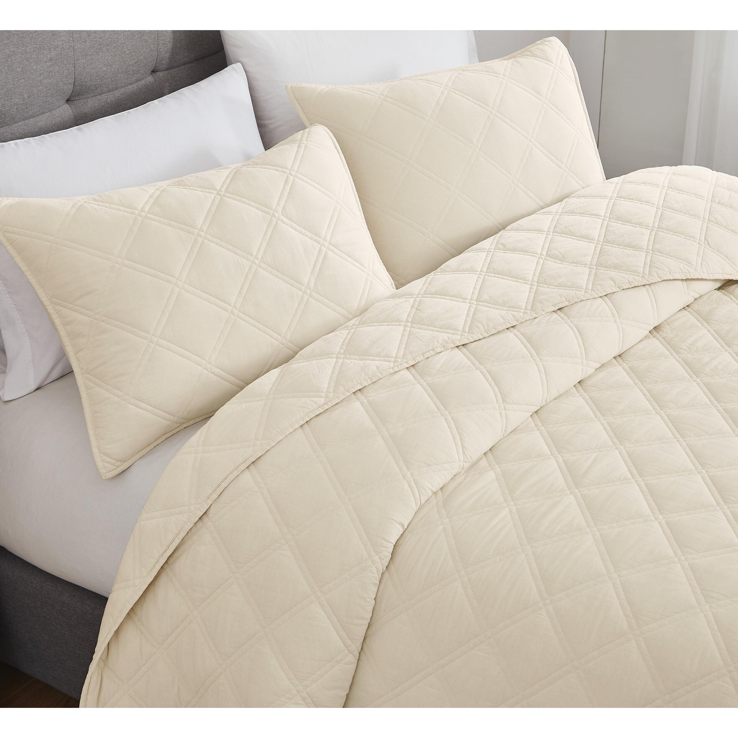 Brooklyn Loom Diamond Washed 3-Piece Full/Queen Quilt Set, Natural, large