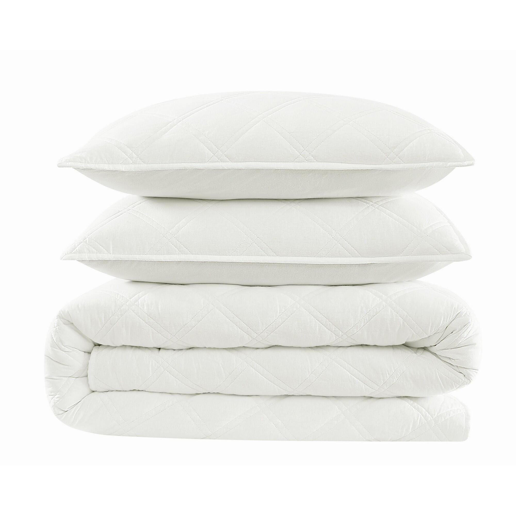 Brooklyn Loom Diamond Washed 3-Piece Full/Queen Quilt Set, White, large