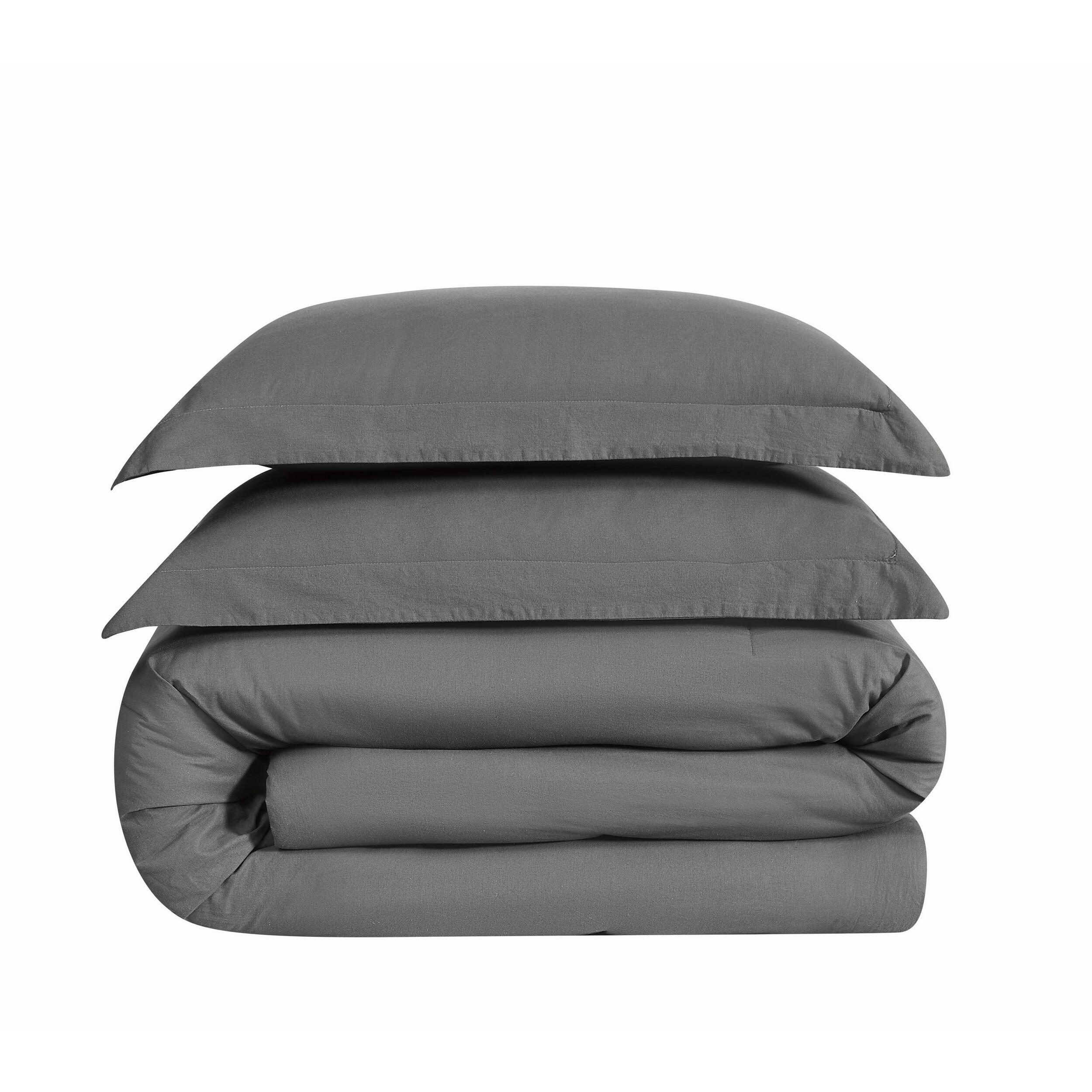 Brooklyn Loom Essential 3-Piece Full/Queen Comforter Set, Gray, rollover