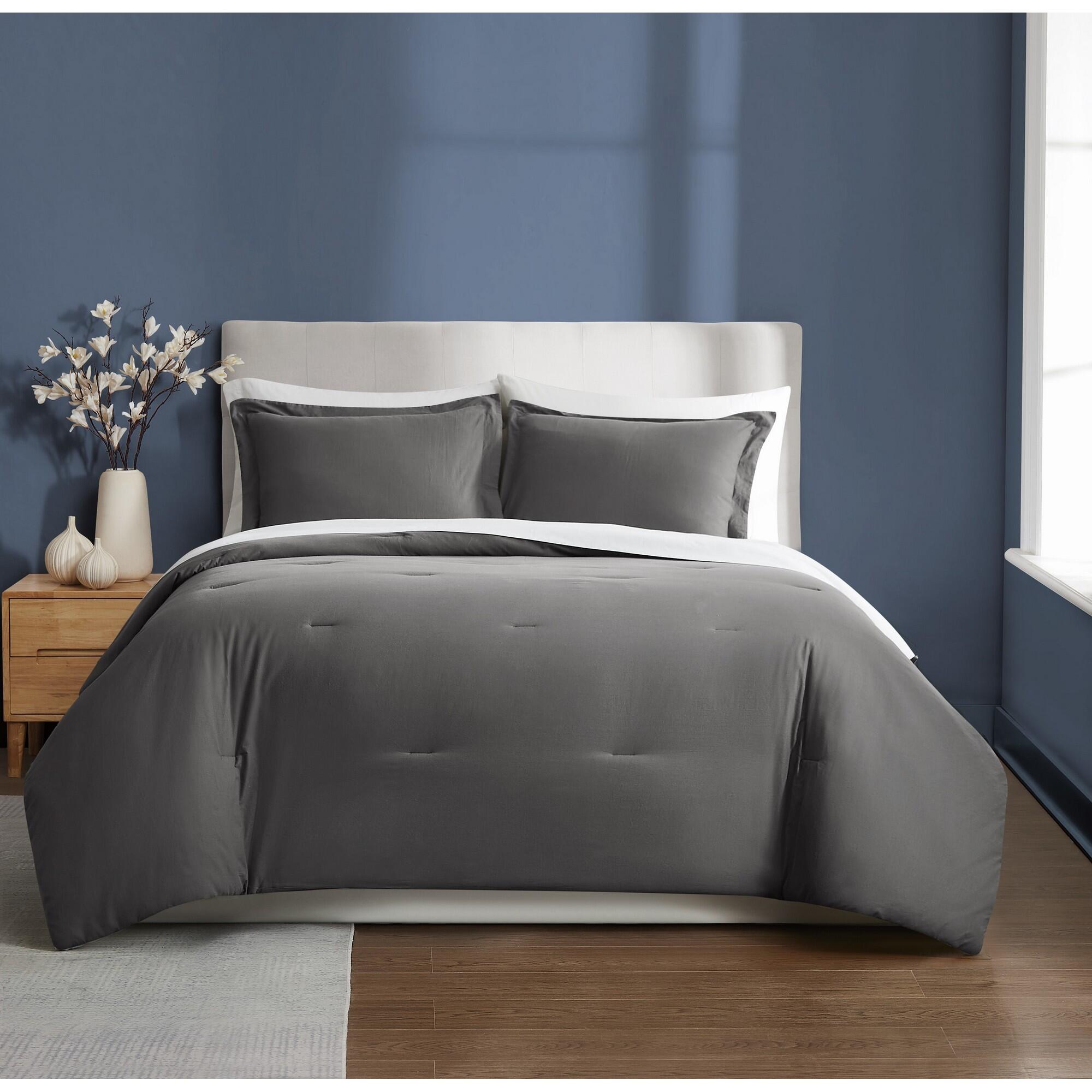 Brooklyn Loom Essential 3-Piece Full/Queen Comforter Set, Gray, large