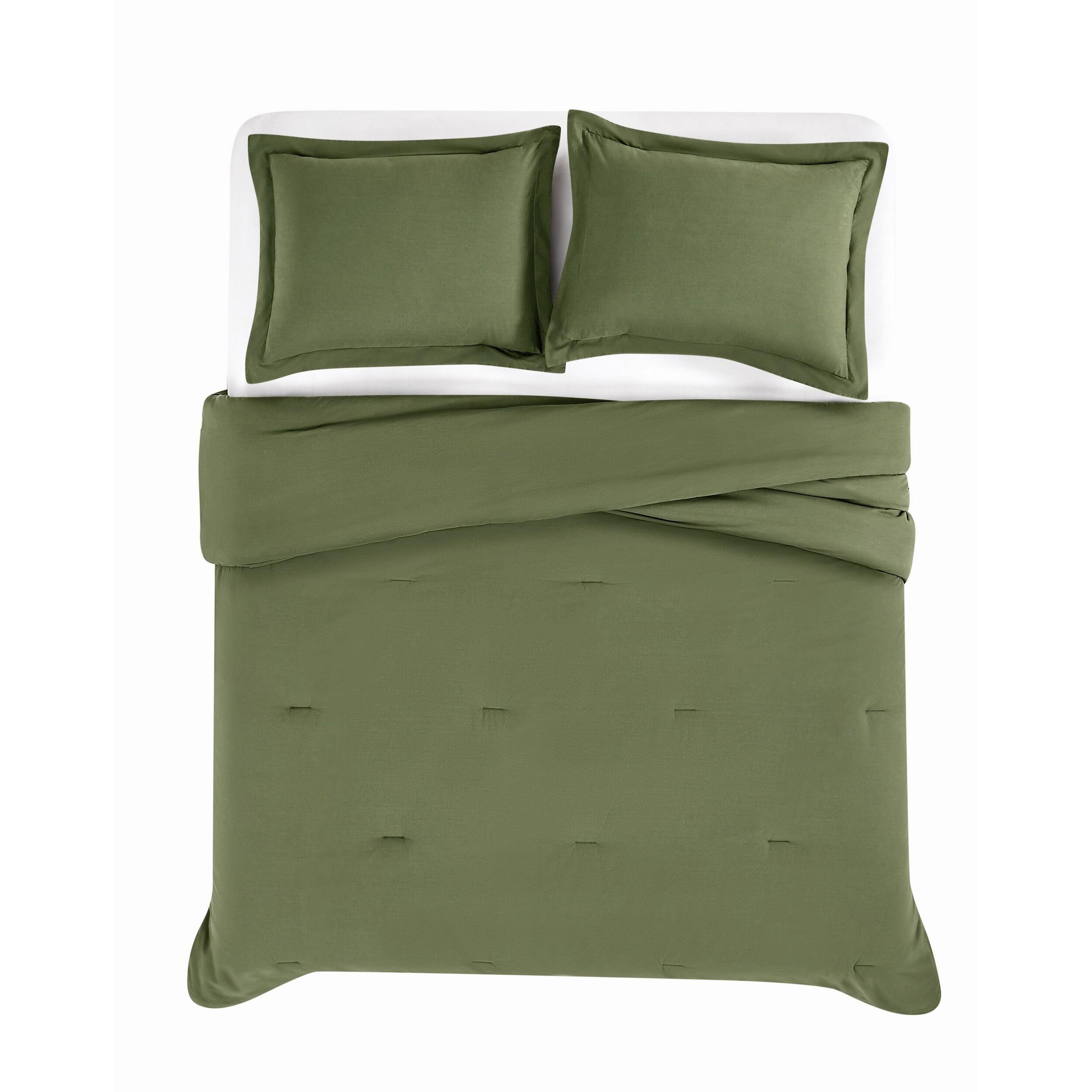 Brooklyn Loom Essential 3-Piece Full/Queen Comforter Set, Green, large
