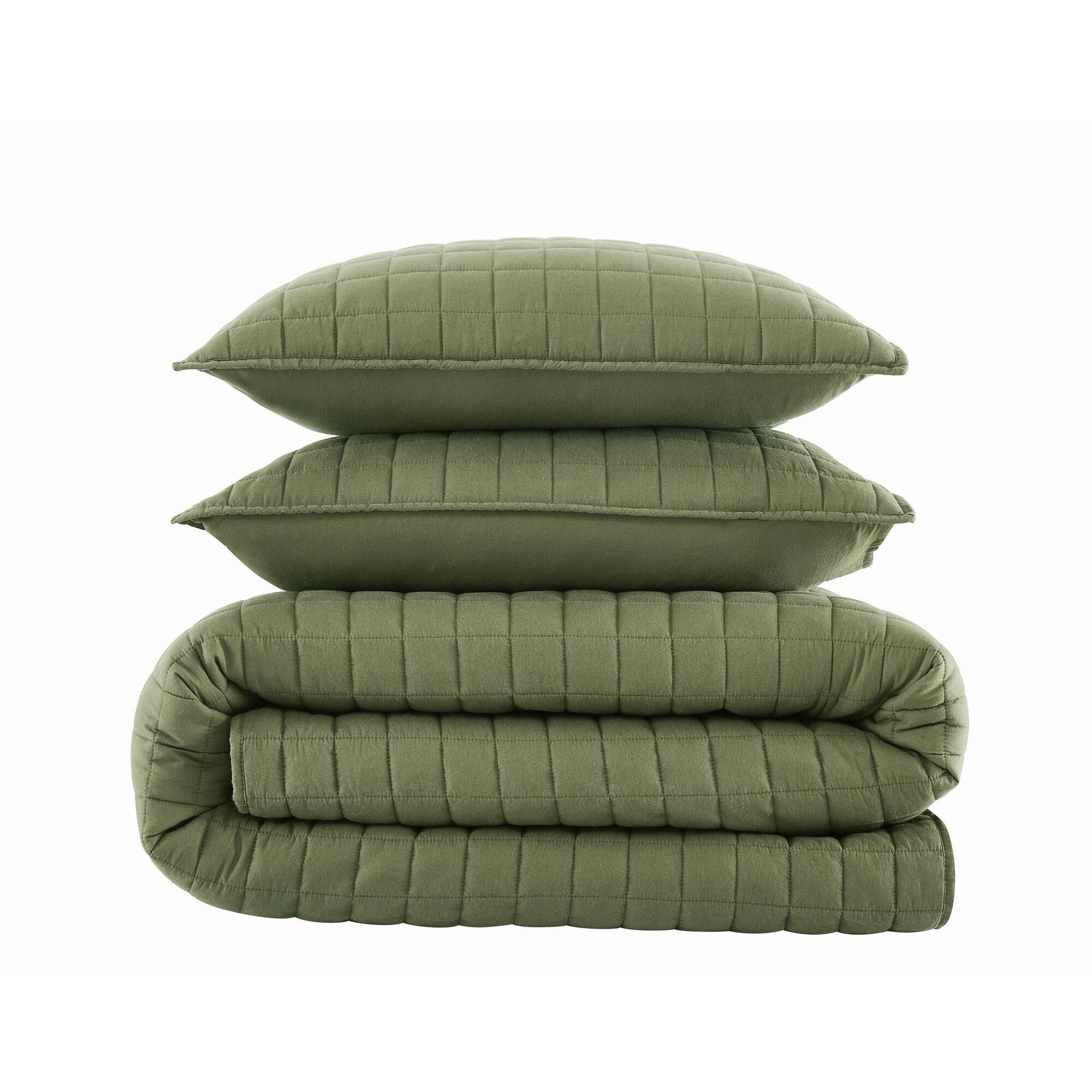 Brooklyn Loom Essential 3-Piece King Quilt Set, Green, large