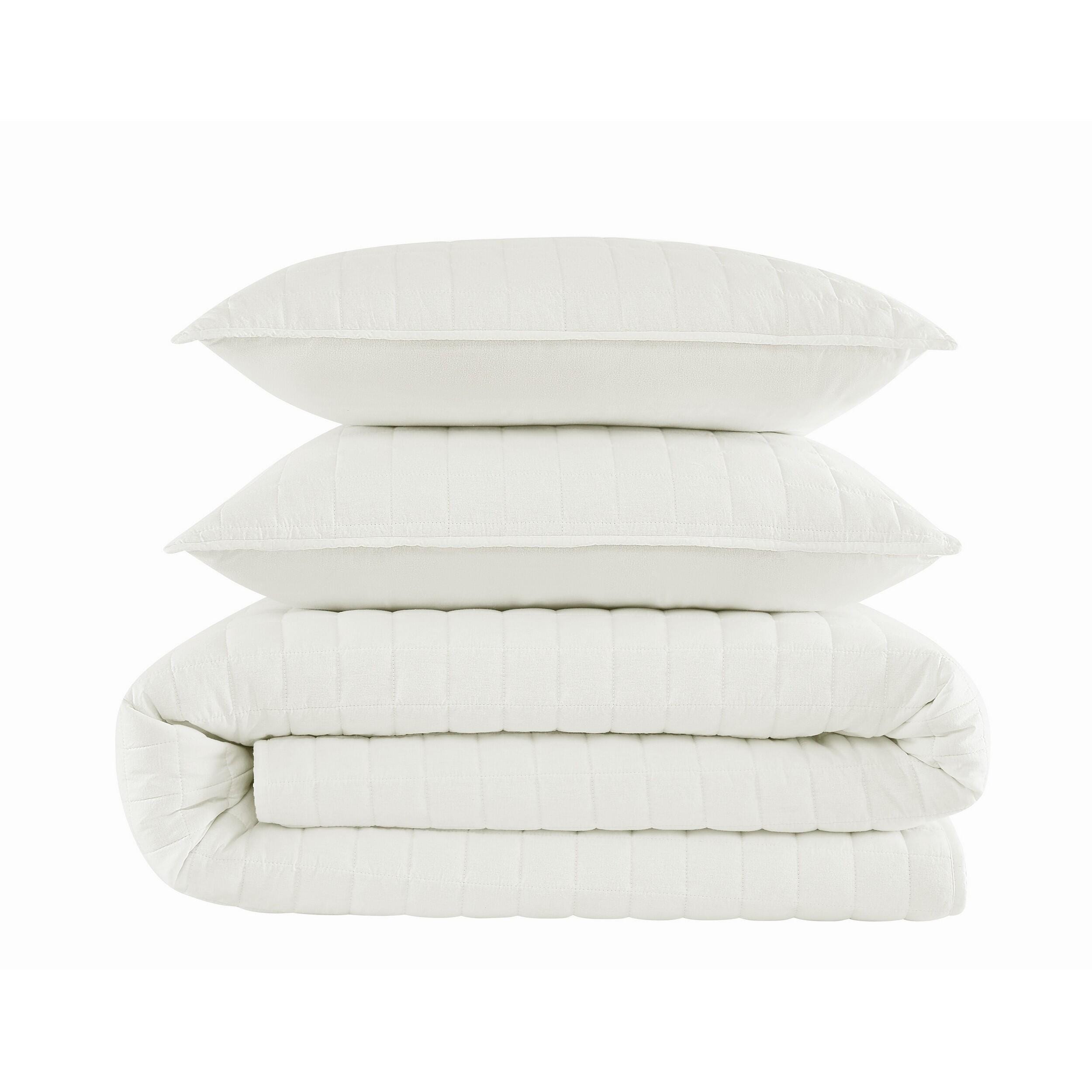 Brooklyn Loom Essential 3-Piece Full/Queen Quilt Set, White, large
