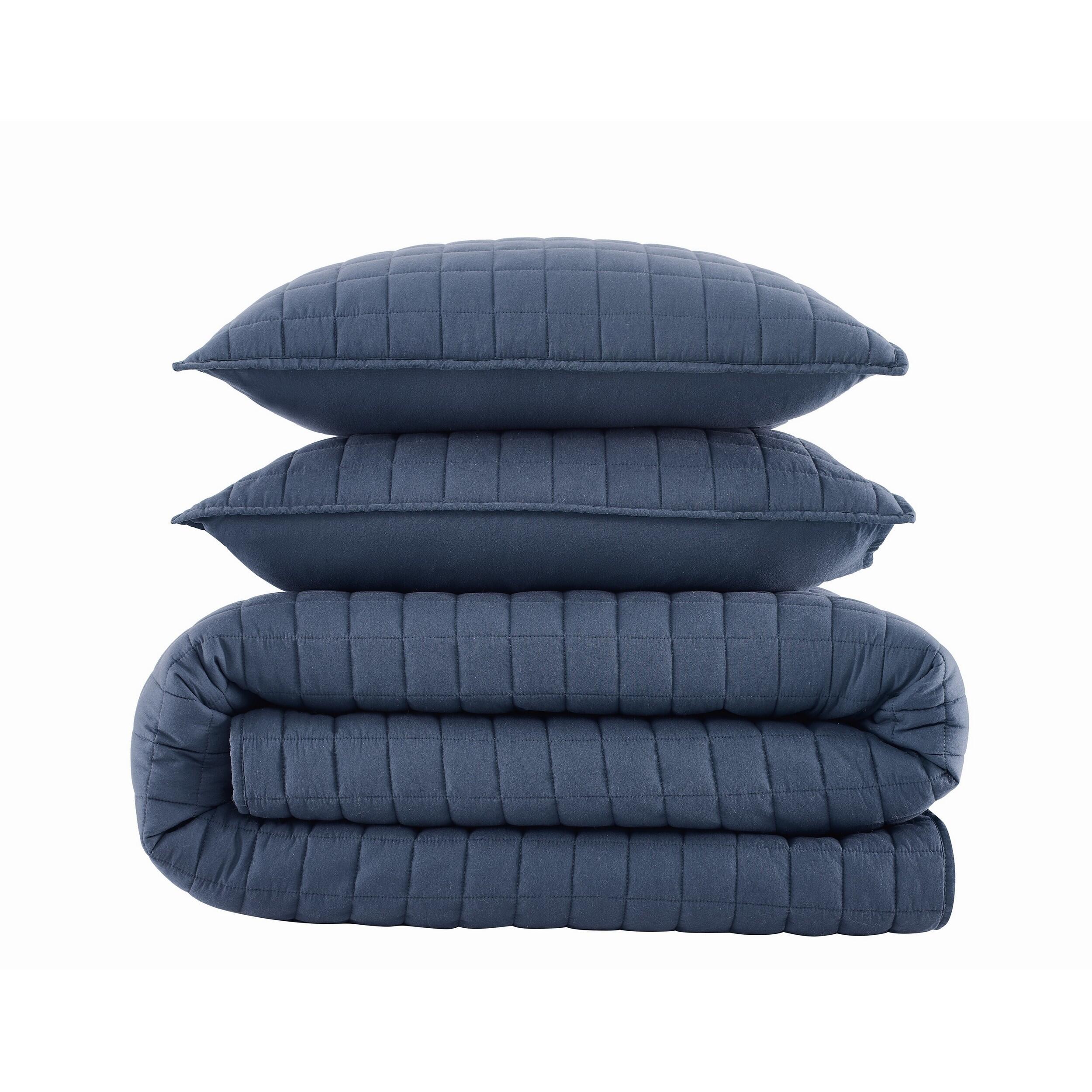 Brooklyn Loom Essential 3-Piece Full/Queen Quilt Set, Blue, large
