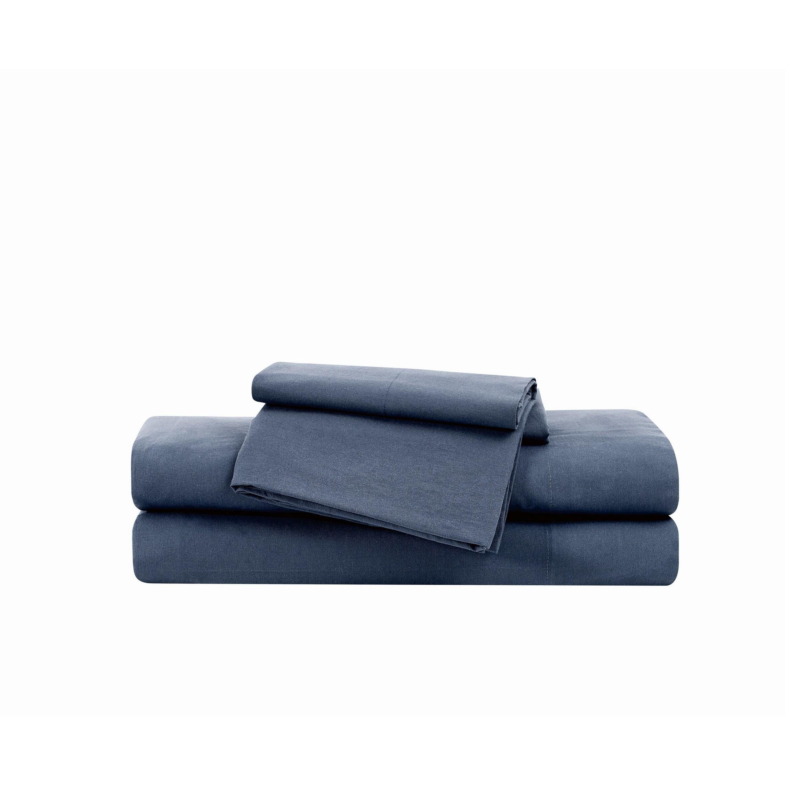 Brooklyn Loom Essential 3-Piece Full Sheet Set, Blue, rollover
