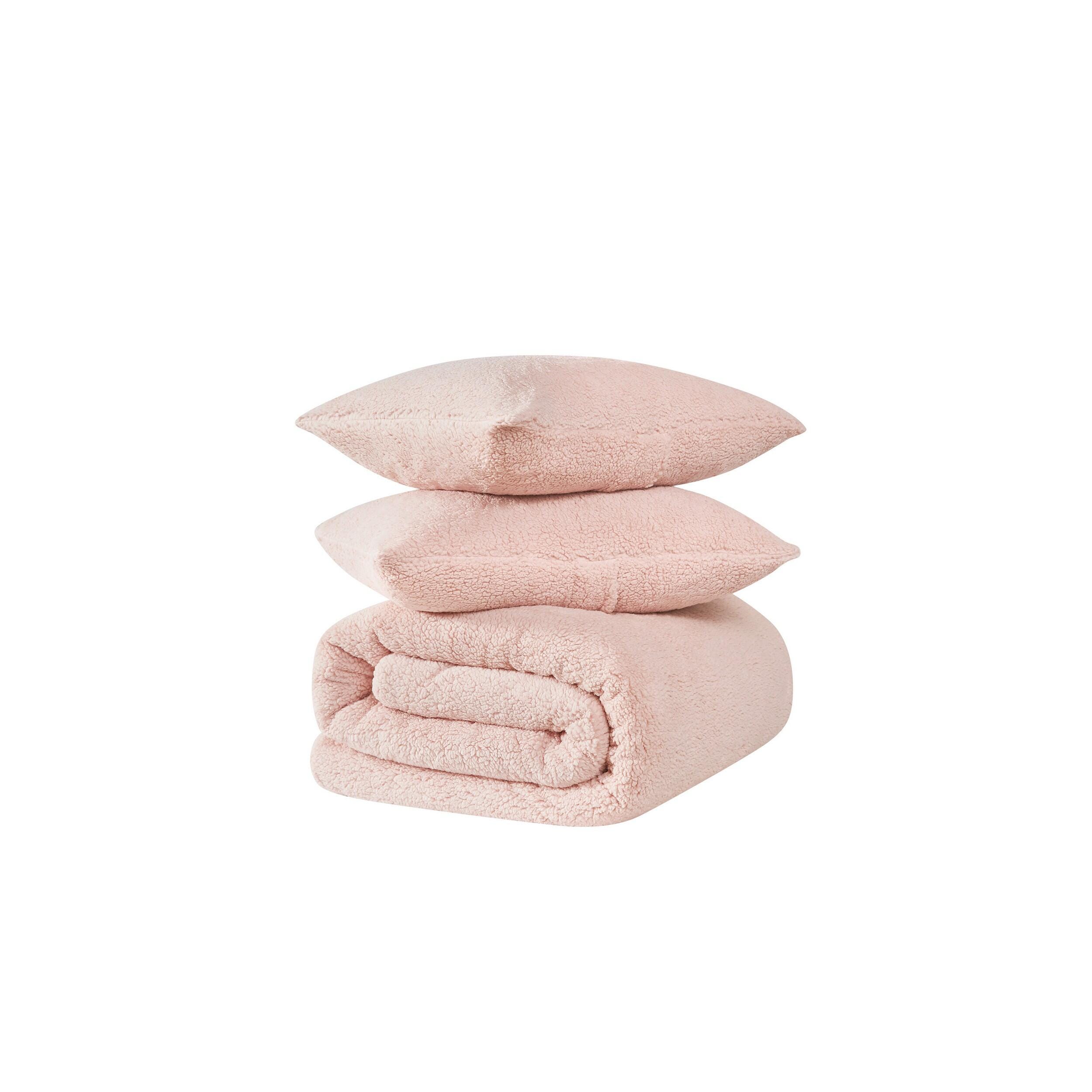 Brooklyn Loom Marshmallow Plush 3-Piece Full/Queen Comforter Set, Blush, rollover
