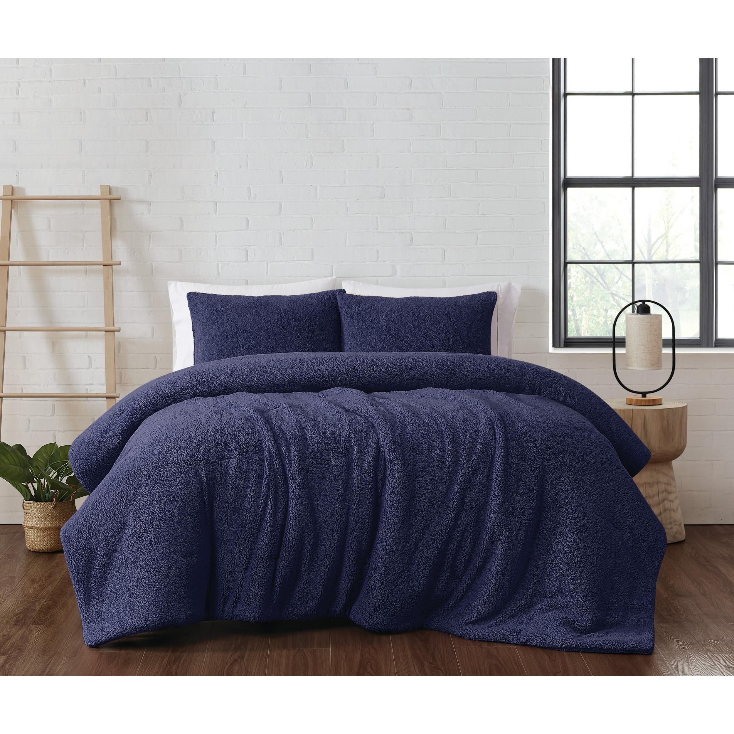 Brooklyn Loom Marshmallow Plush 2-Piece Twin XL Comforter Set, Navy, rollover