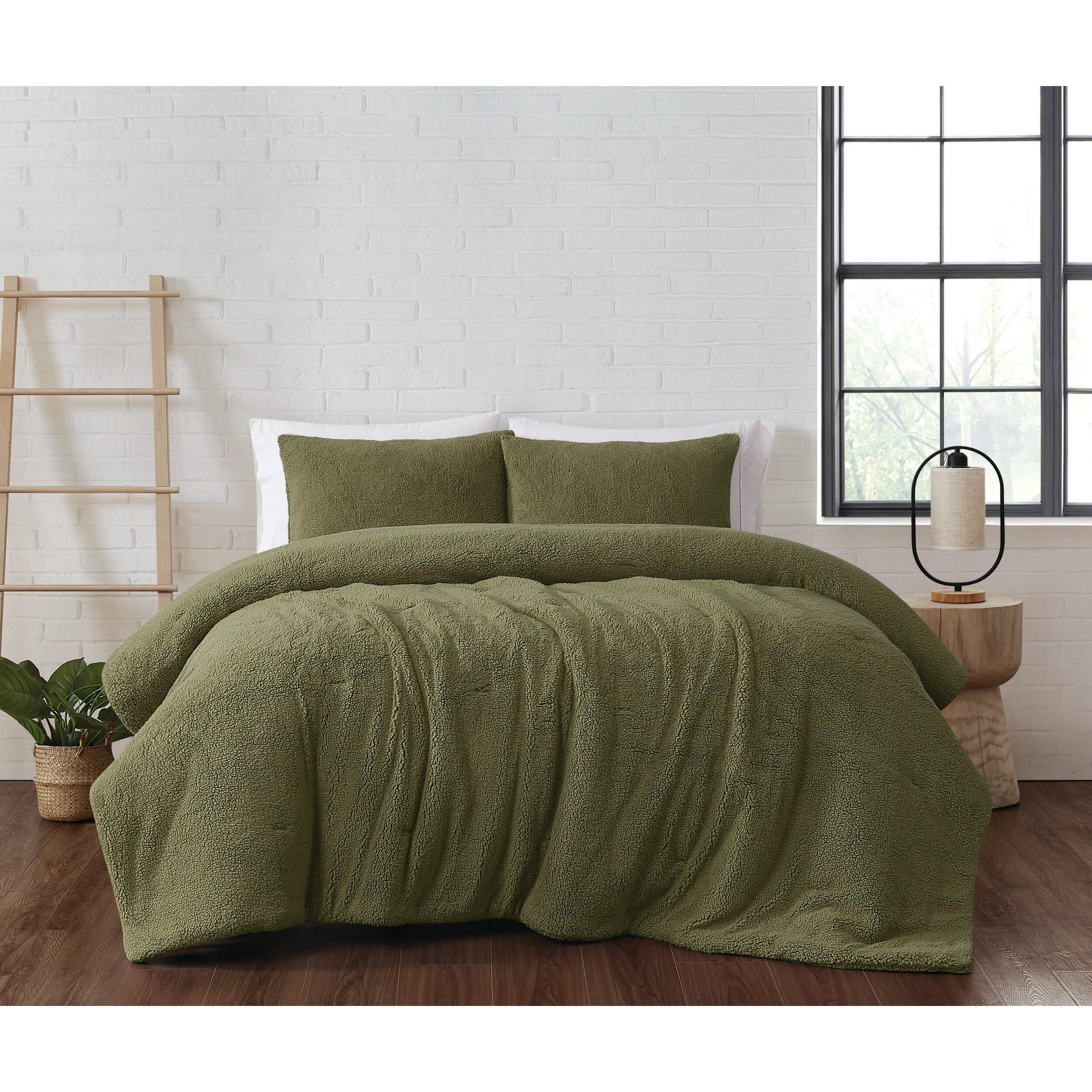 Brooklyn Loom Marshmallow Plush 3-Piece King Comforter Set, Olive Green, rollover
