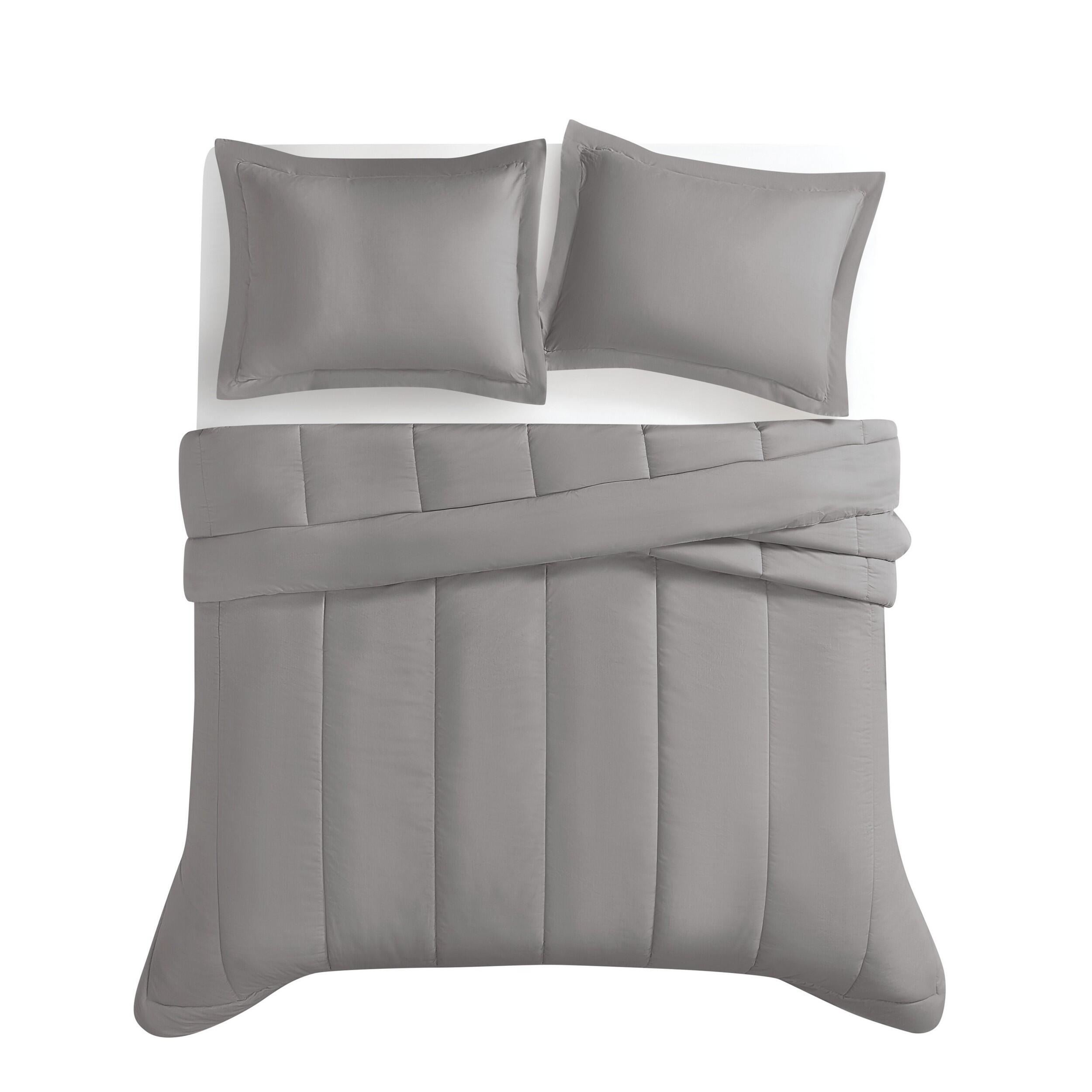 Brooklyn Loom Percale 3-Piece Full/Queen Comforter Set, Gray, large