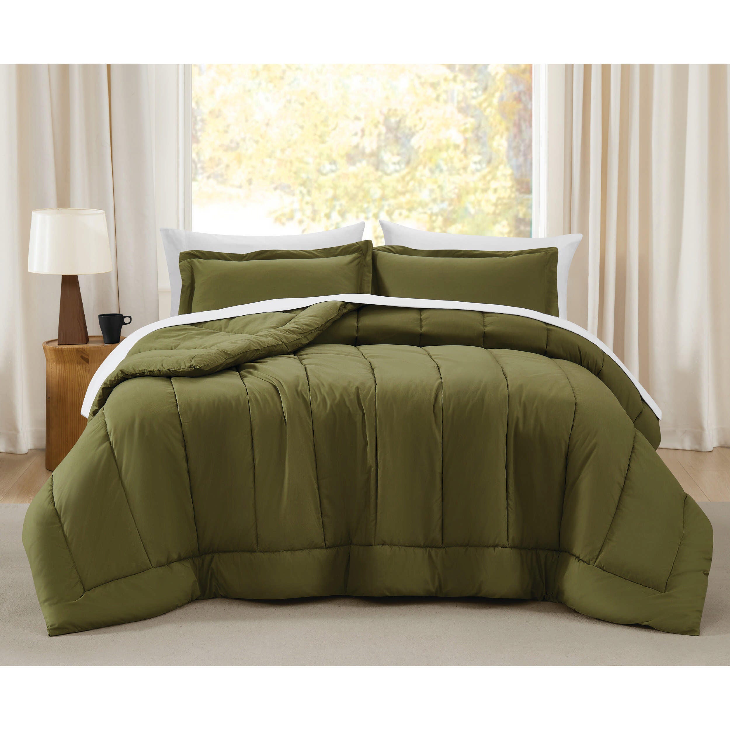 Brooklyn Loom Percale 3-Piece King Comforter Set, Olive Green, rollover