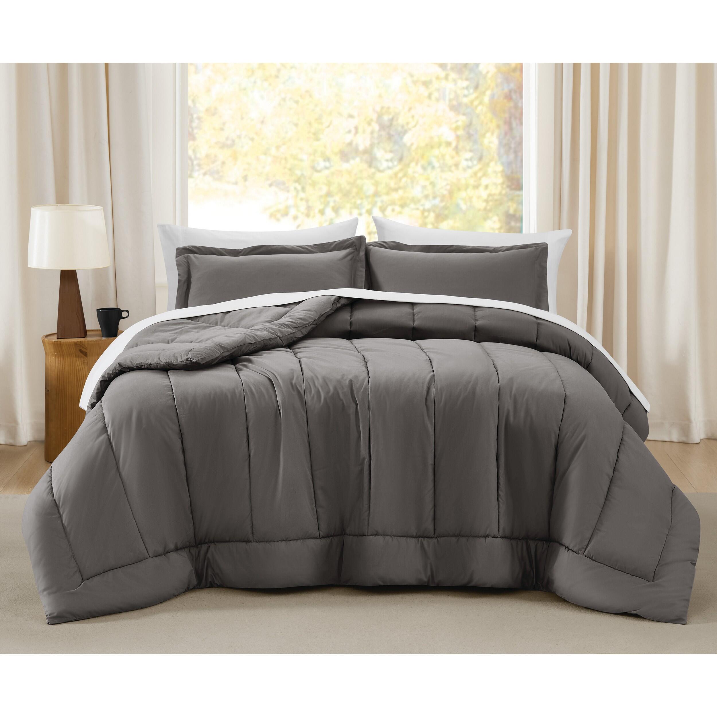 Brooklyn Loom Percale 3-Piece King Comforter Set, Gray, rollover