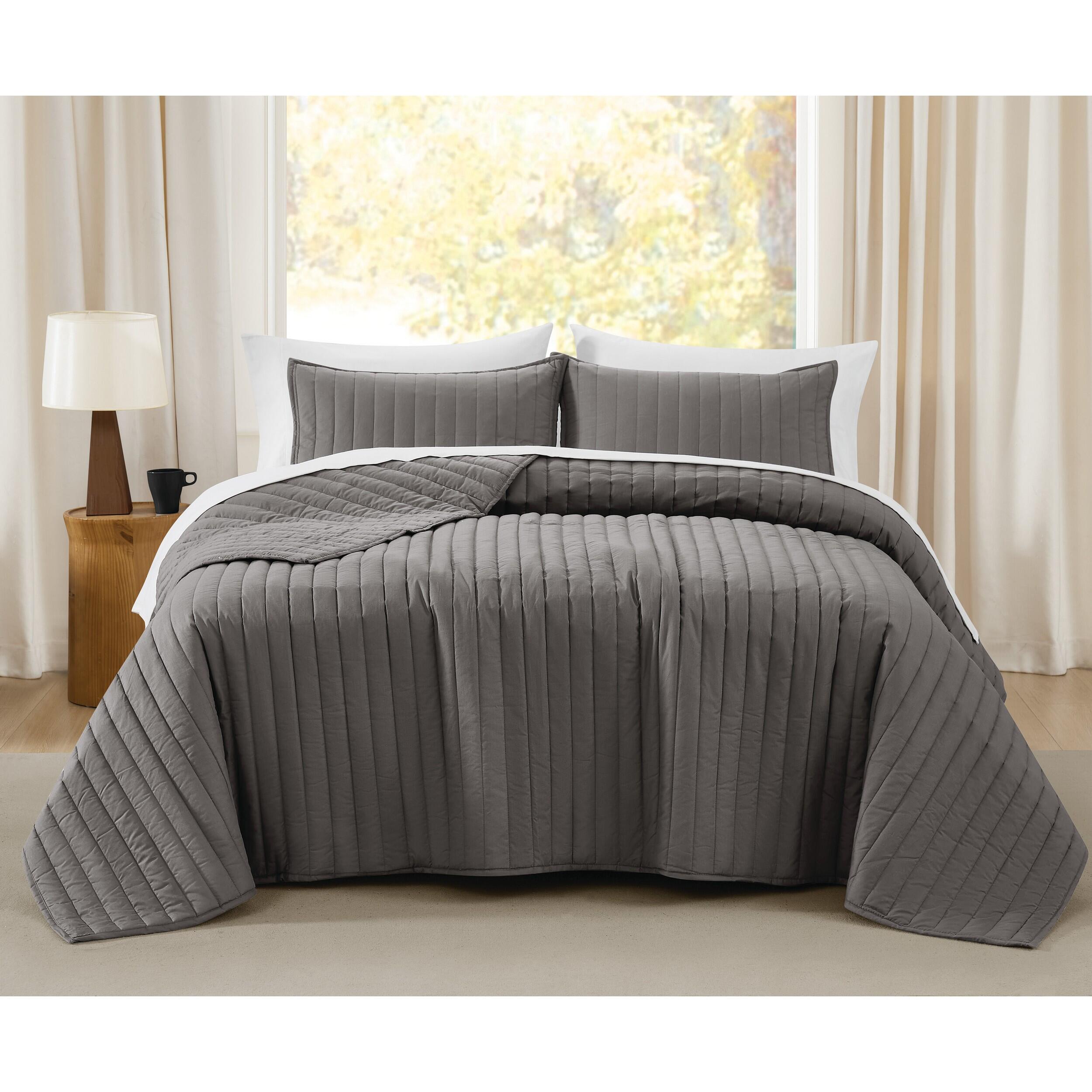 Brooklyn Loom Percale 3-Piece King Quilt Set, Gray, rollover