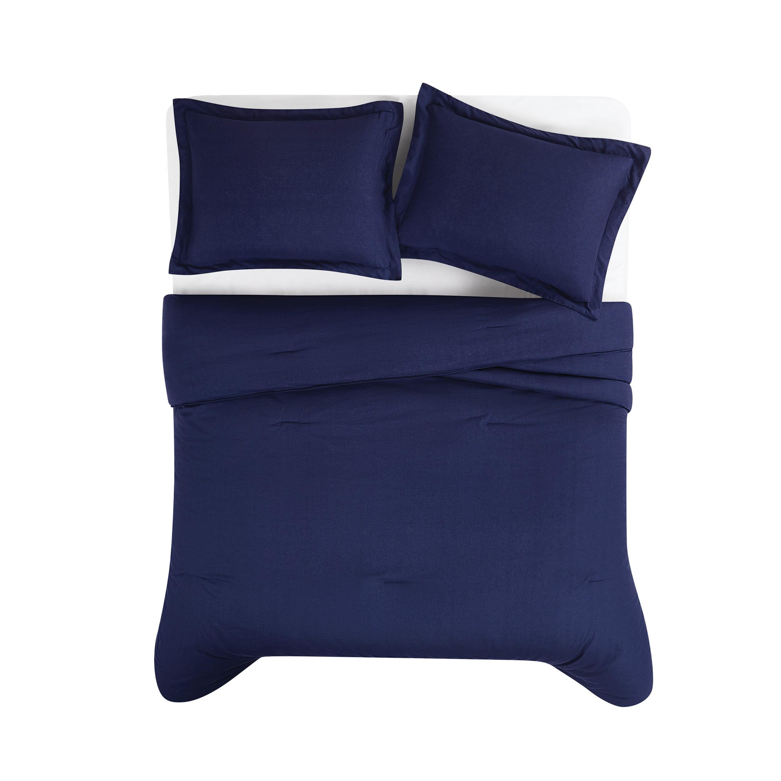 Brooklyn Loom Solid 3-Piece King Comforter Set, Navy Blue, large