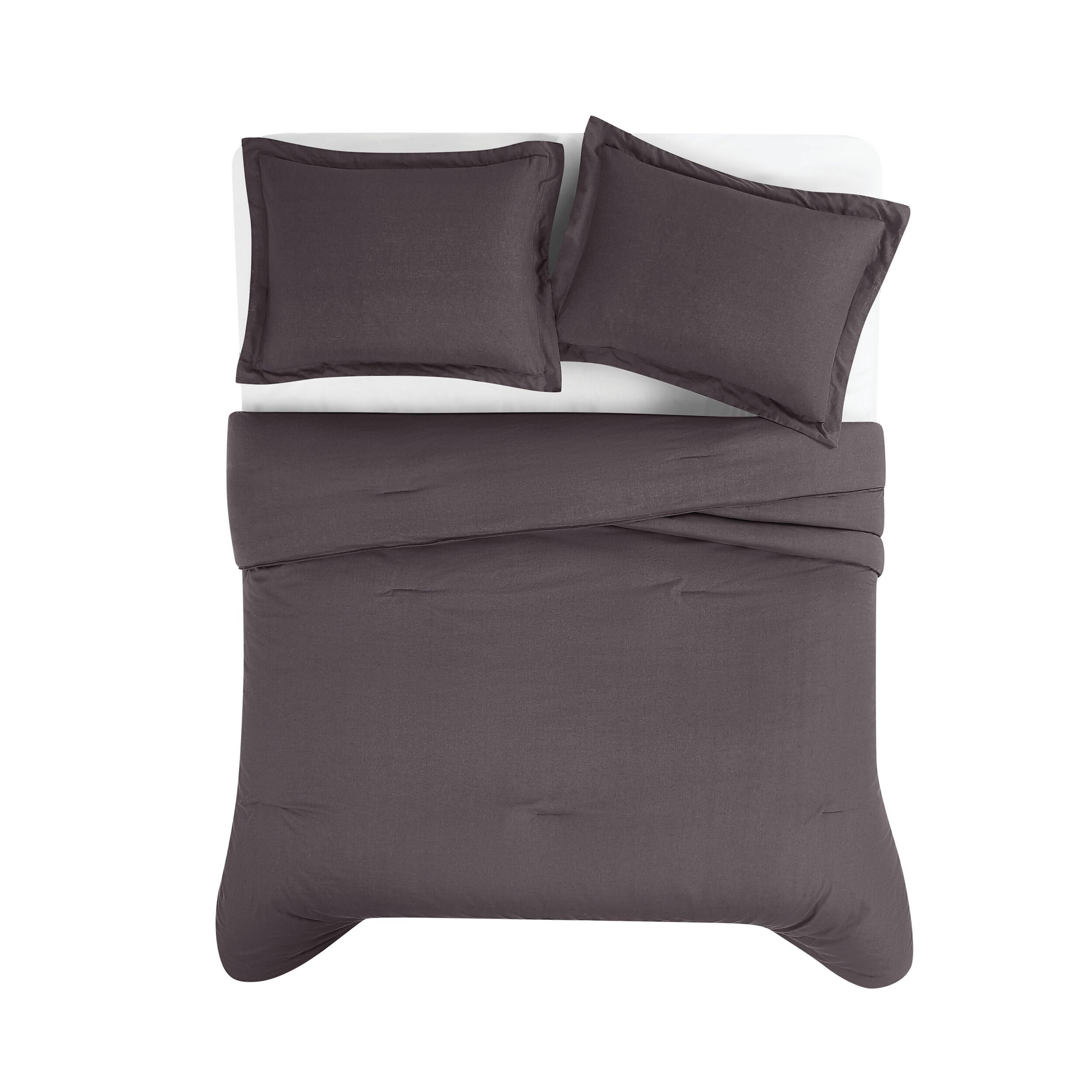 Brooklyn Loom Solid 3-Piece Full/Queen Comforter Set, Charcoal, large