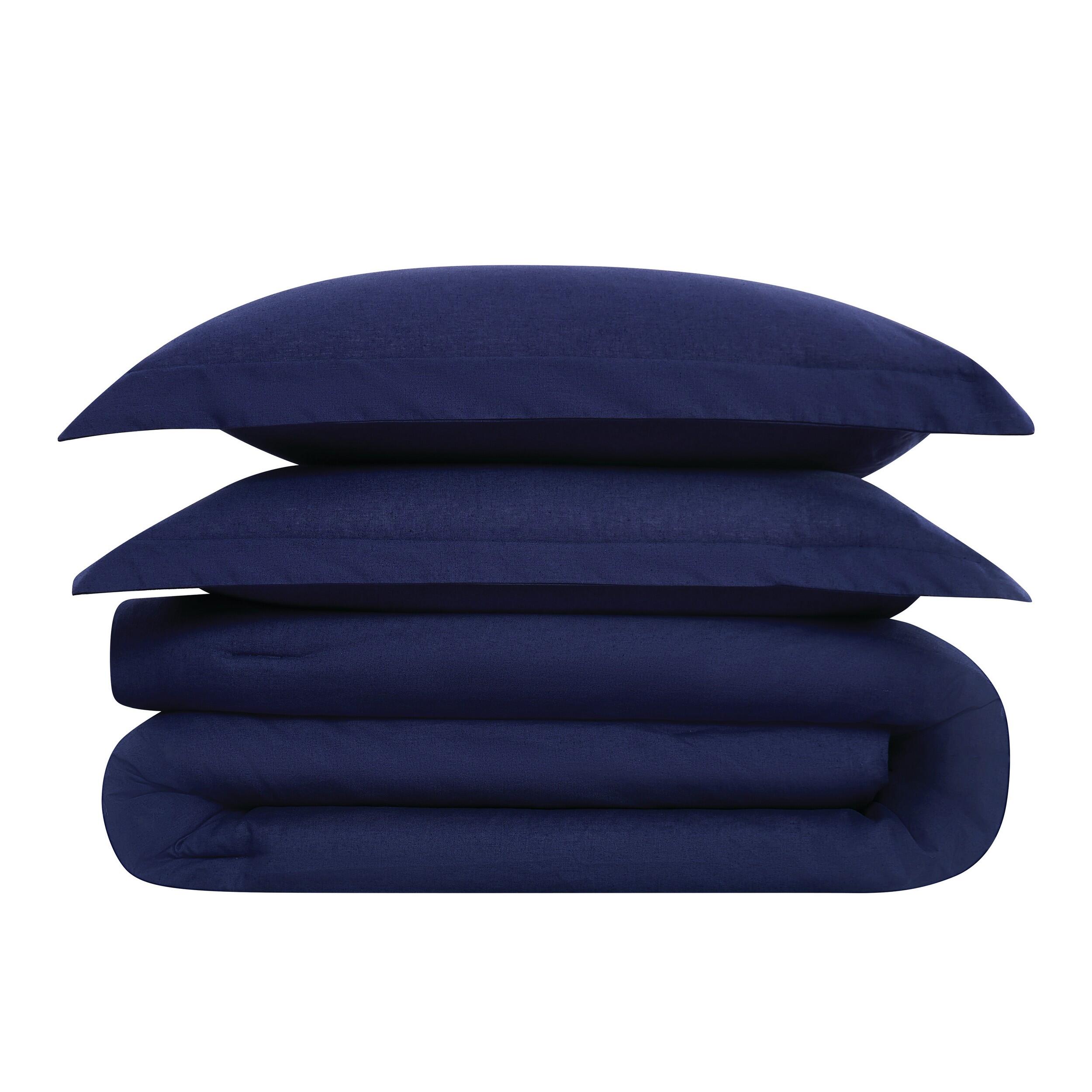 Brooklyn Loom Solid 3-Piece Full/Queen Comforter Set, Navy Blue, large