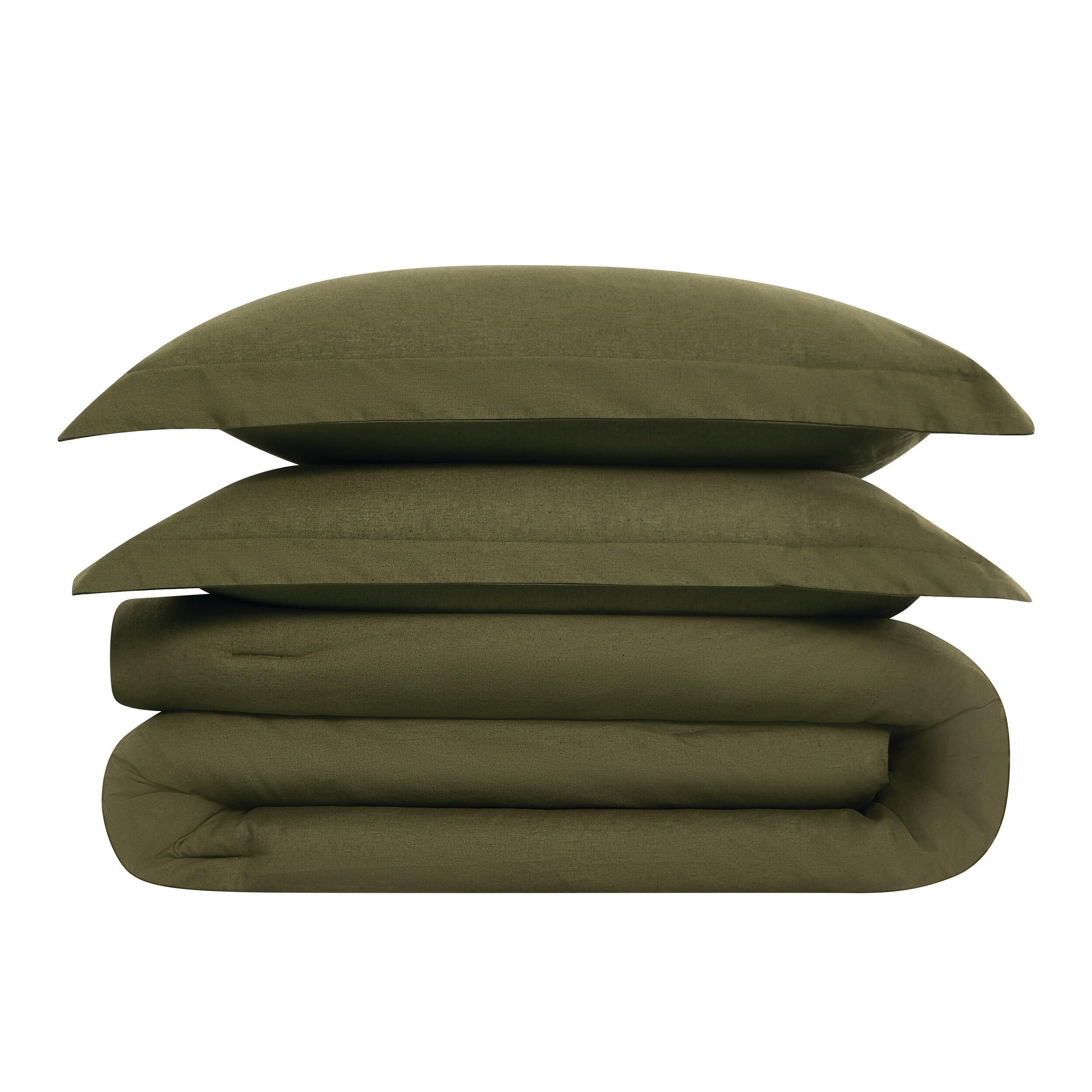 Brooklyn Loom Solid 3-Piece Full/Queen Comforter Set, Moss Green, large