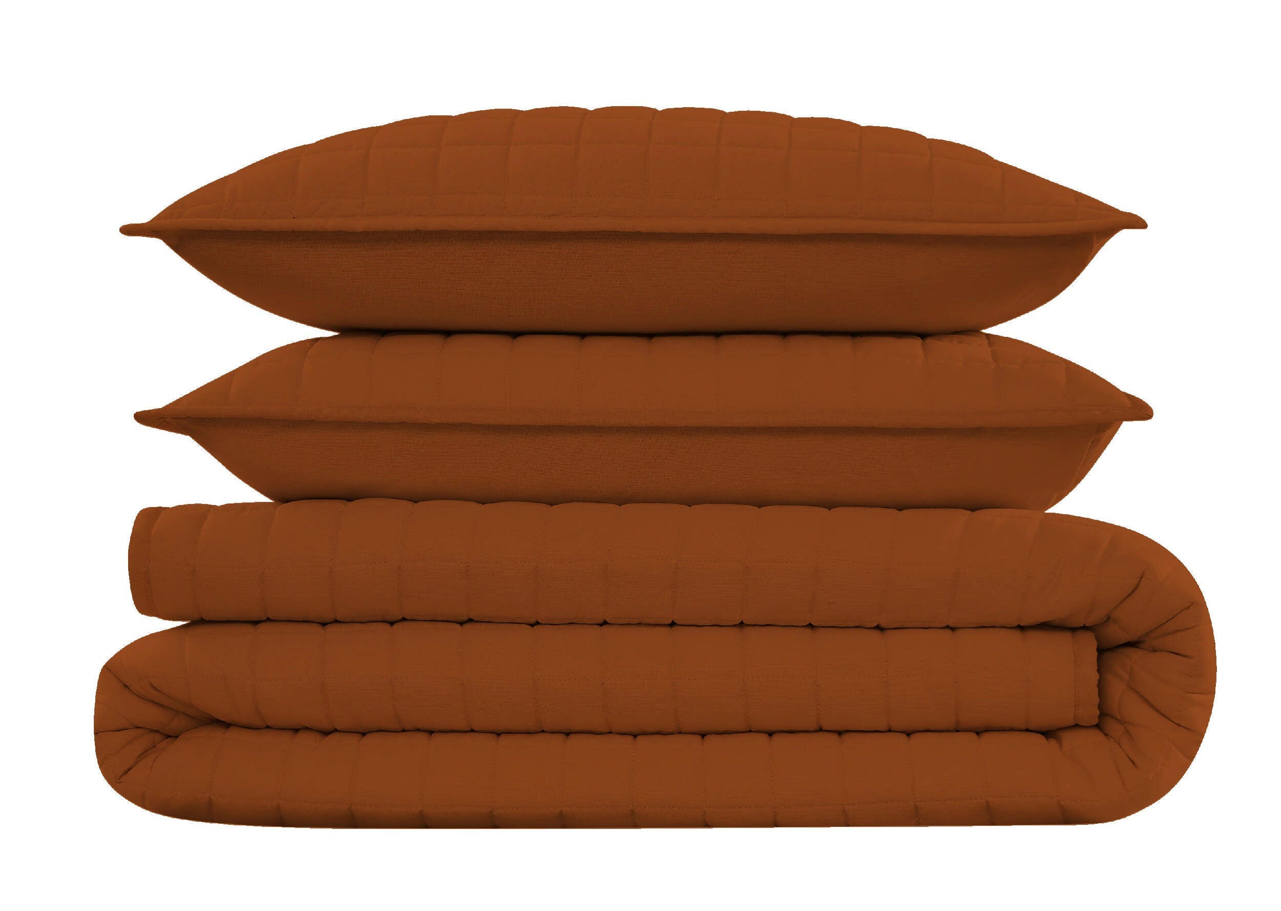 Brooklyn Loom Solid 3-Piece Full/Queen Quilt Set, Rust, rollover