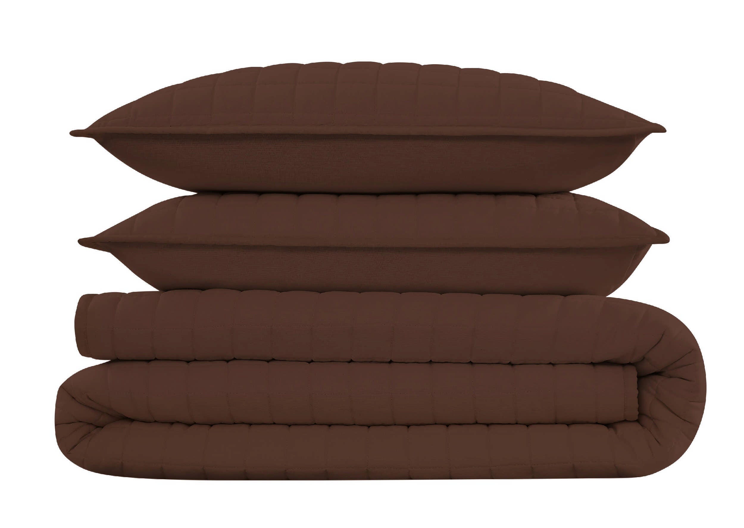 Brooklyn Loom Solid 3-Piece Full/Queen Quilt Set, Brown, large