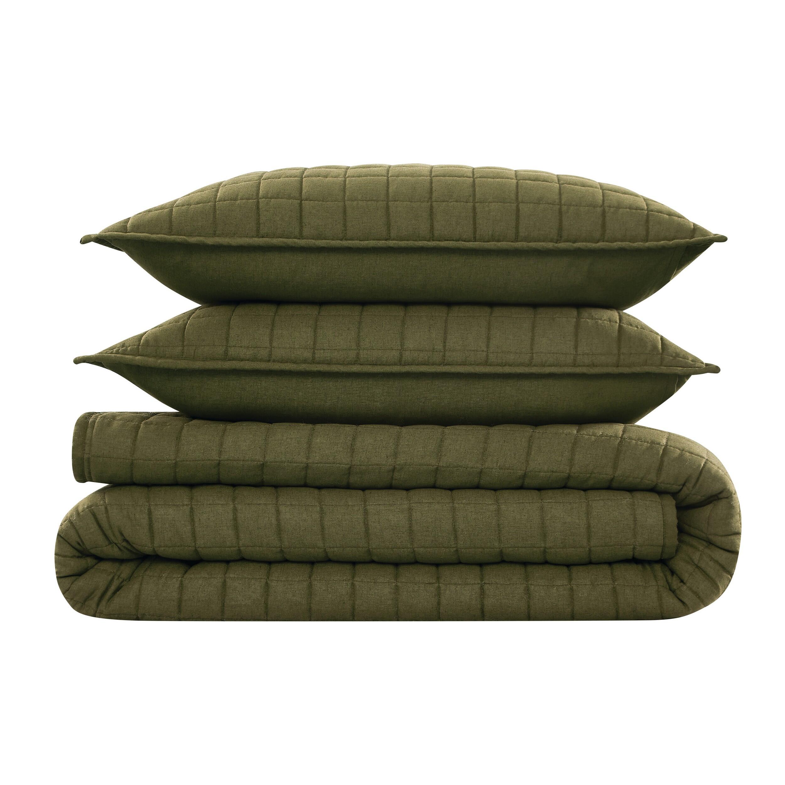Brooklyn Loom Solid 3-Piece King Quilt Set, Moss Green, rollover