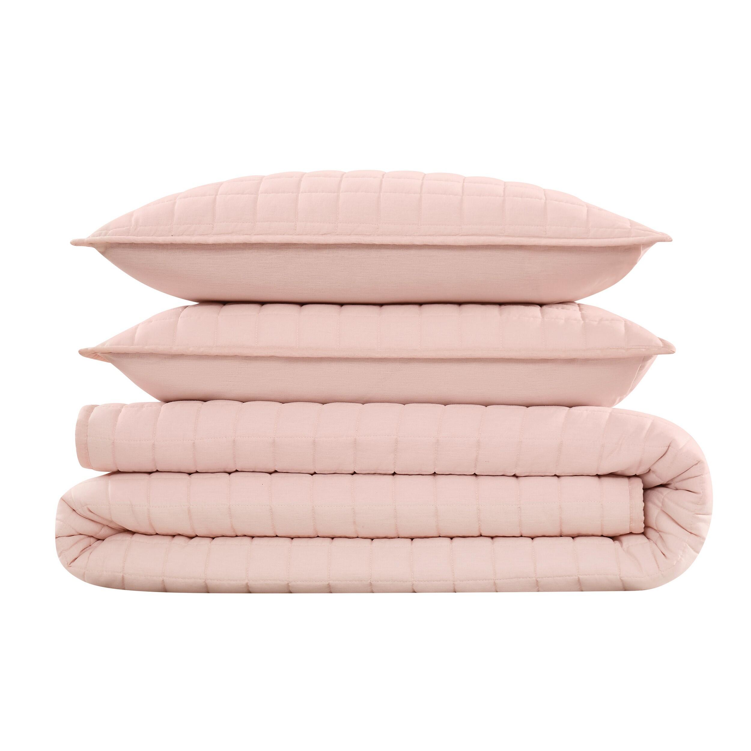 Brooklyn Loom Solid 3-Piece Full/Queen Quilt Set, Blush, large