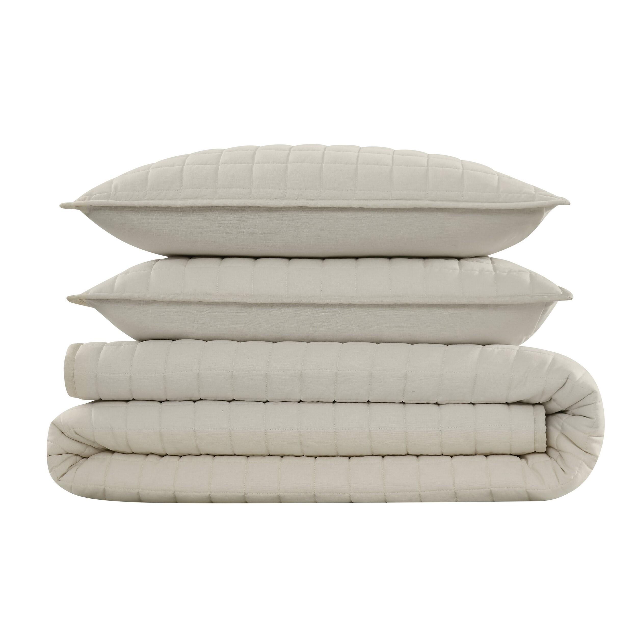 Brooklyn Loom Solid 3-Piece Full/Queen Quilt Set, Natural, large