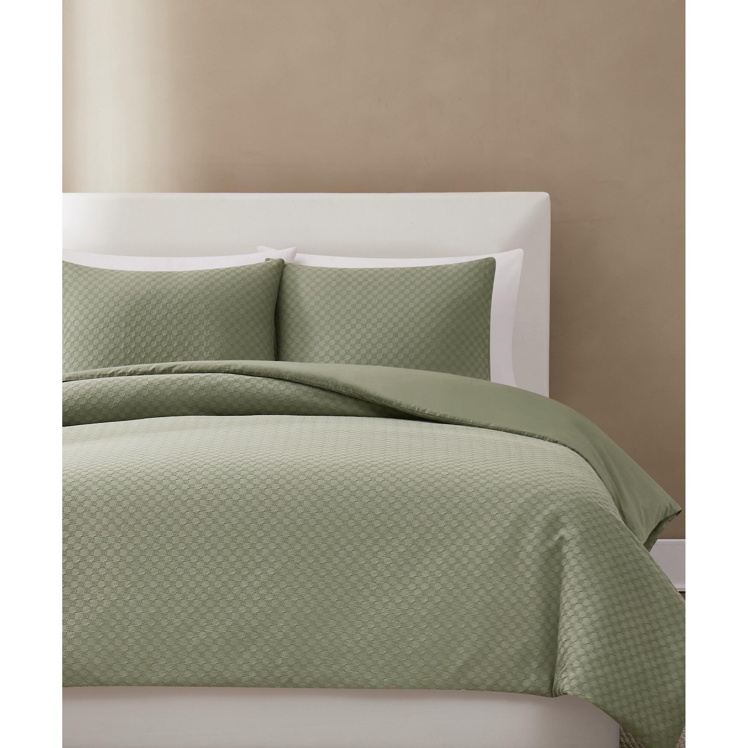 Brooklyn Loom Woven Texture 3-Piece Full/Queen Comforter Set, Green, large