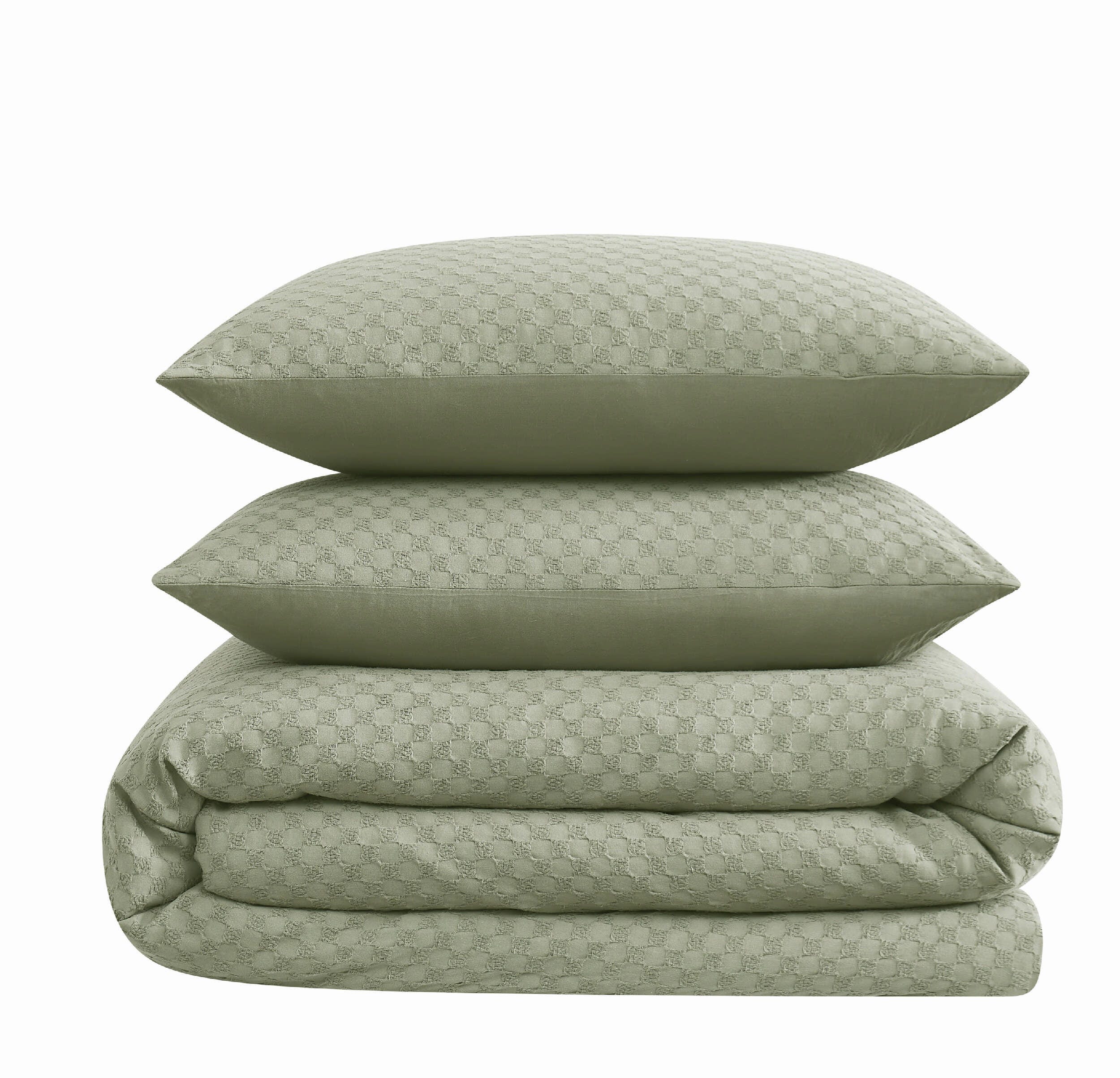 Brooklyn Loom Woven Texture 3-Piece Full/Queen Duvet Set, Green, rollover