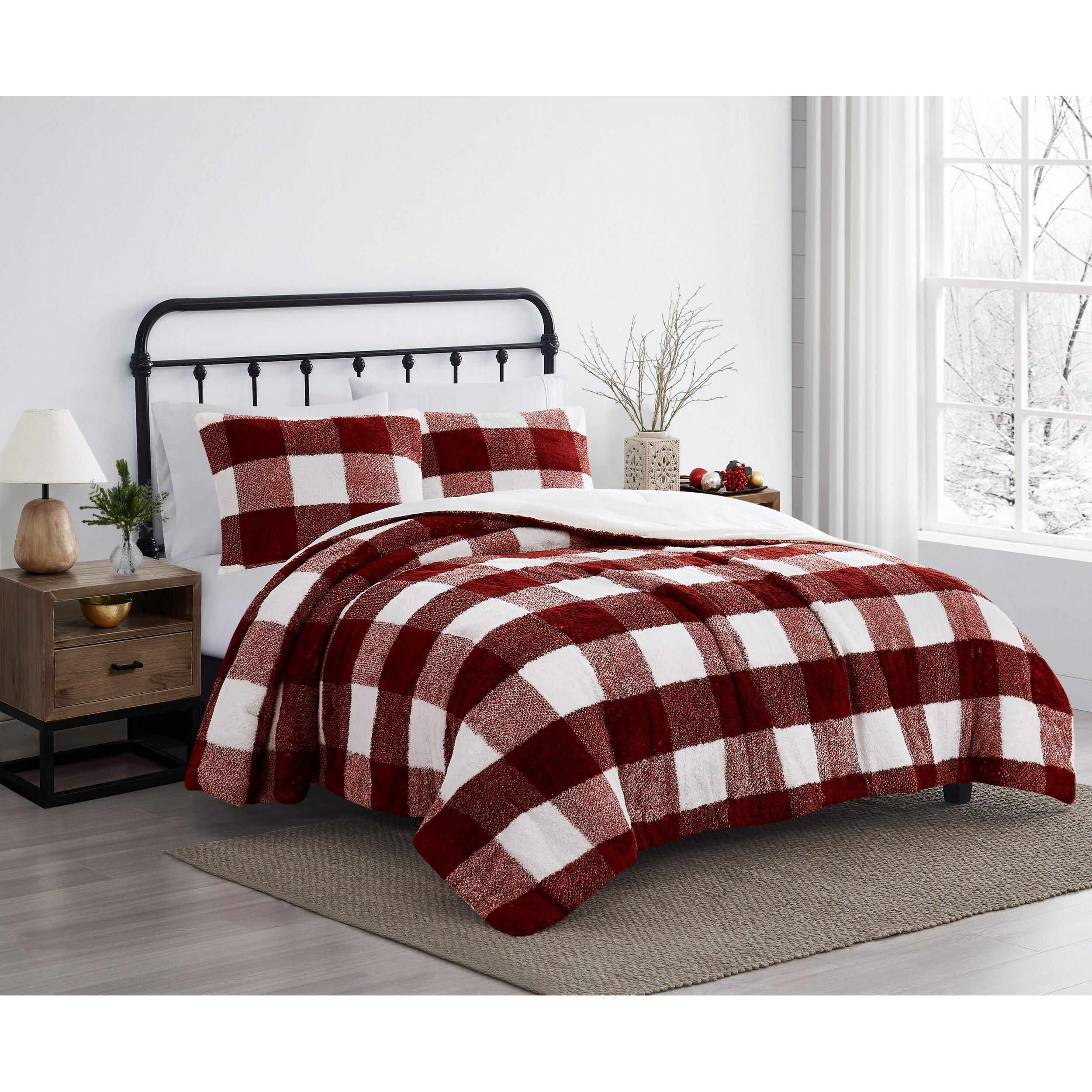 Cannon Cozy Buffalo Check 3-Piece Full/Queen Comforter Set, Burgundy, large