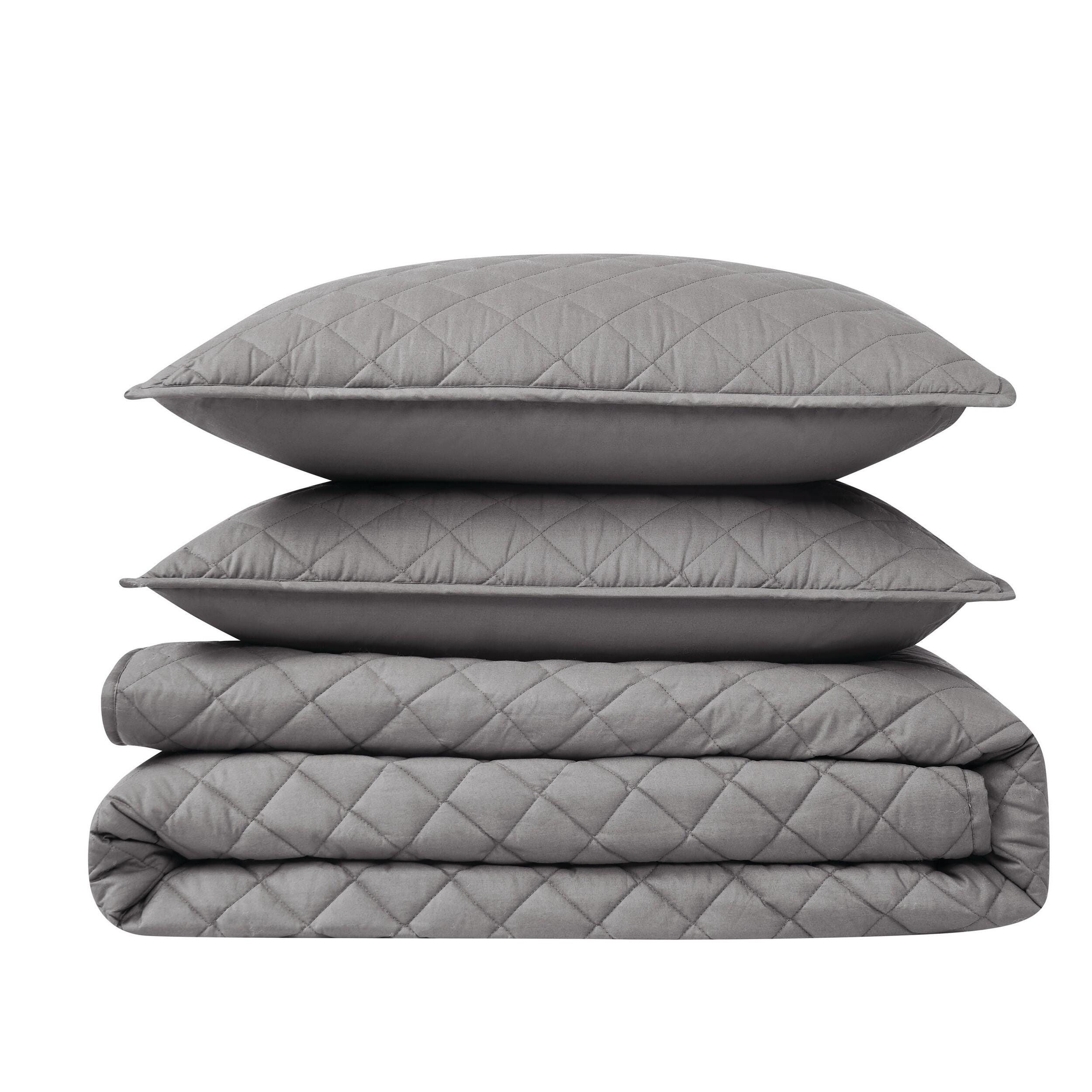 Cannon Percale 3-Piece Full/Queen Quilt Set, Gray, large