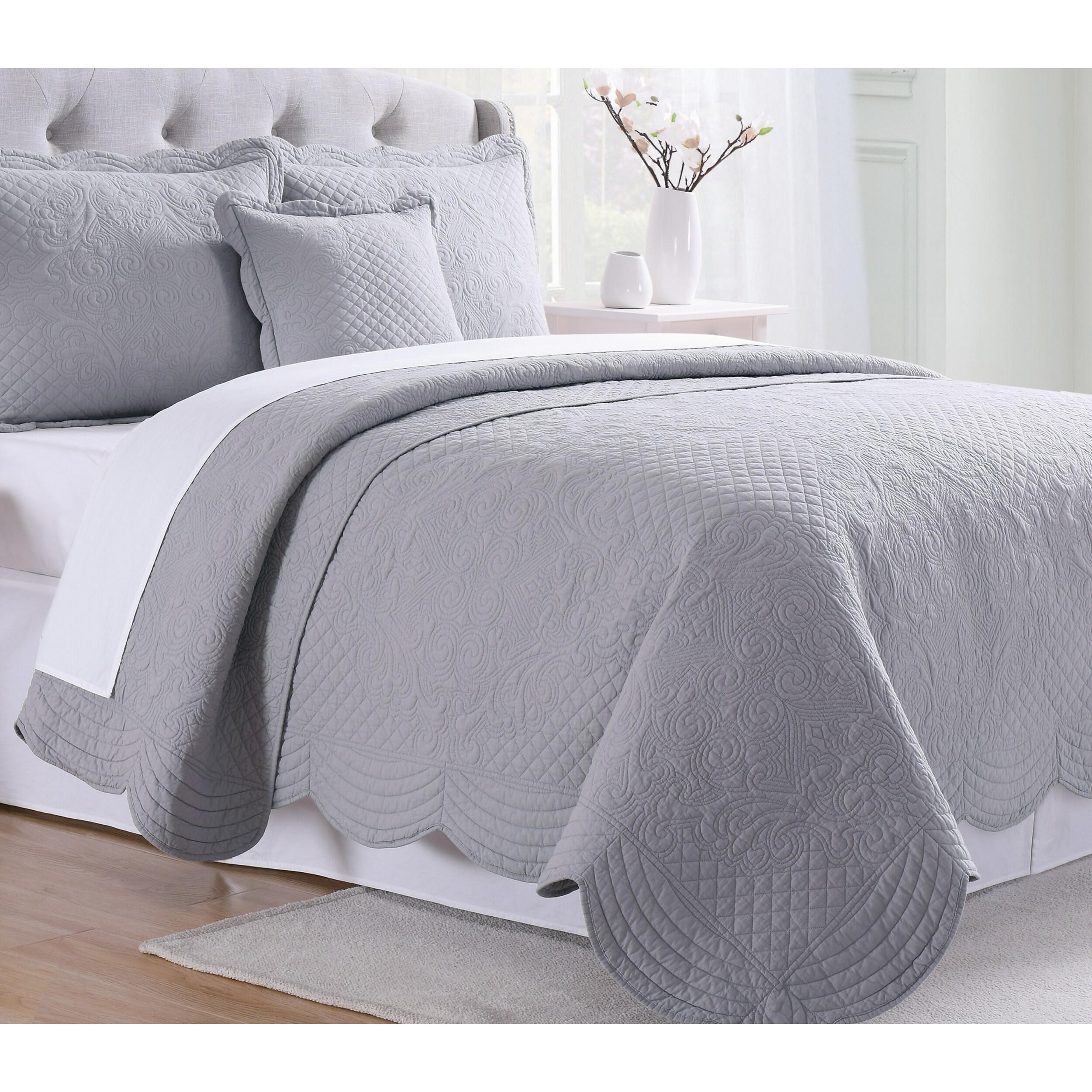 French Tile Scalloped 2-Piece Twin Quilt Set, Gray, large