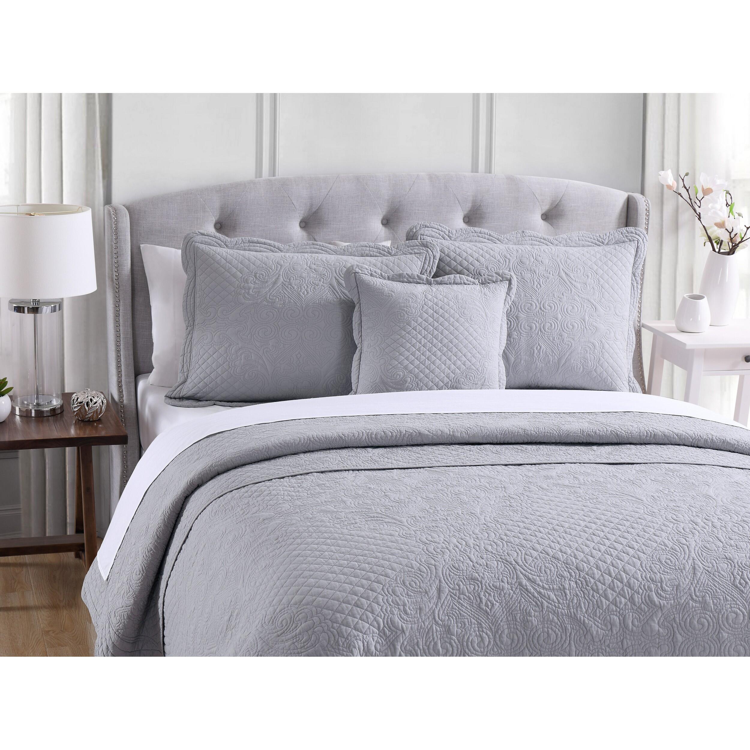 French Tile Scalloped 2-Piece Twin Quilt Set, Gray, large