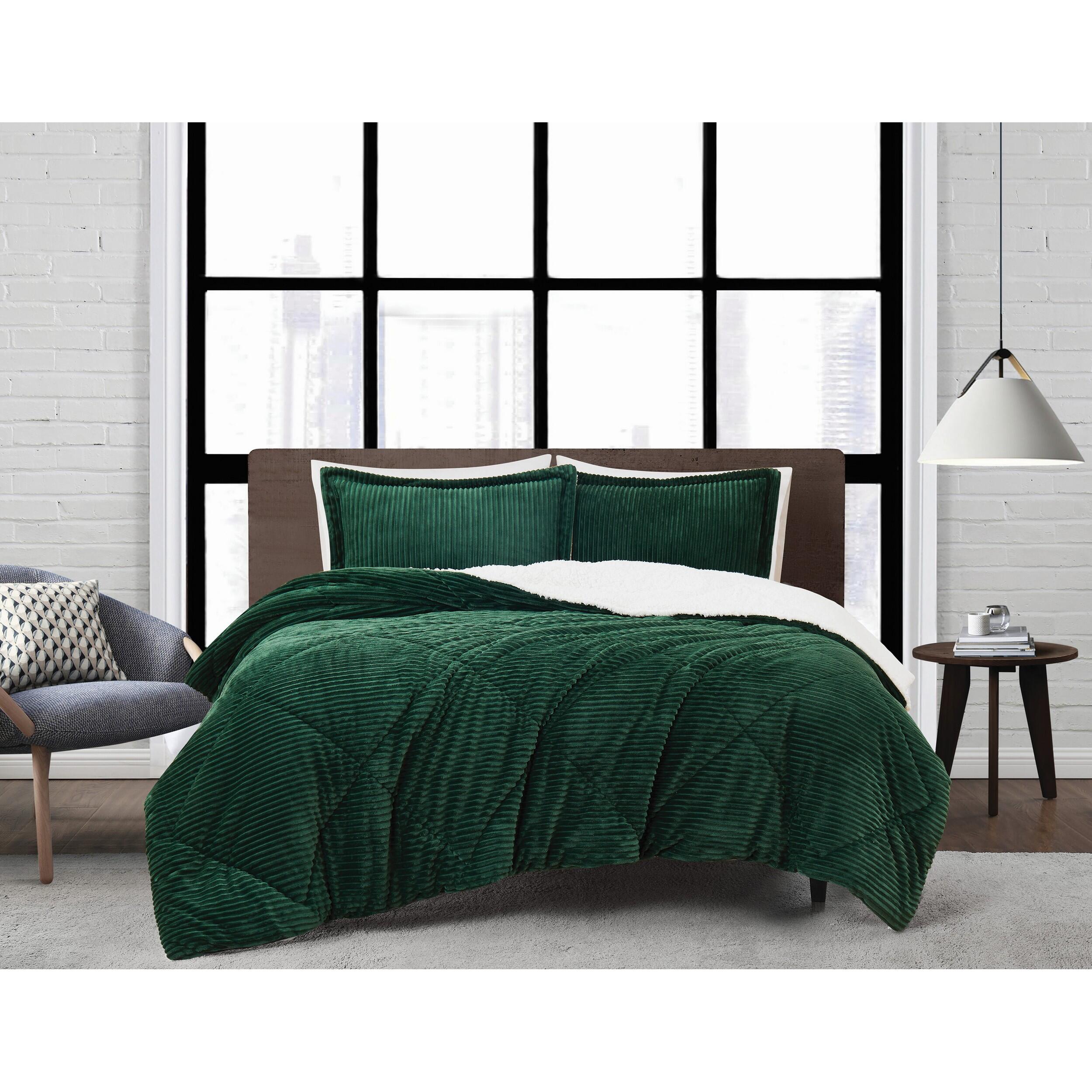 London Fog Plush 3-Piece King Comforter Set, Green, large