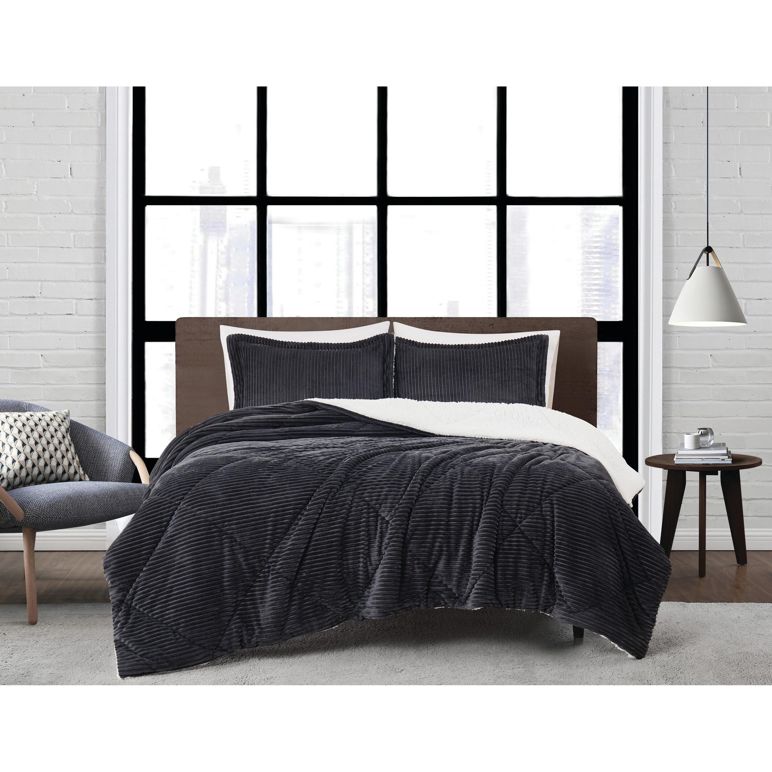 London Fog Plush 3-Piece King Comforter Set, Gray, rollover
