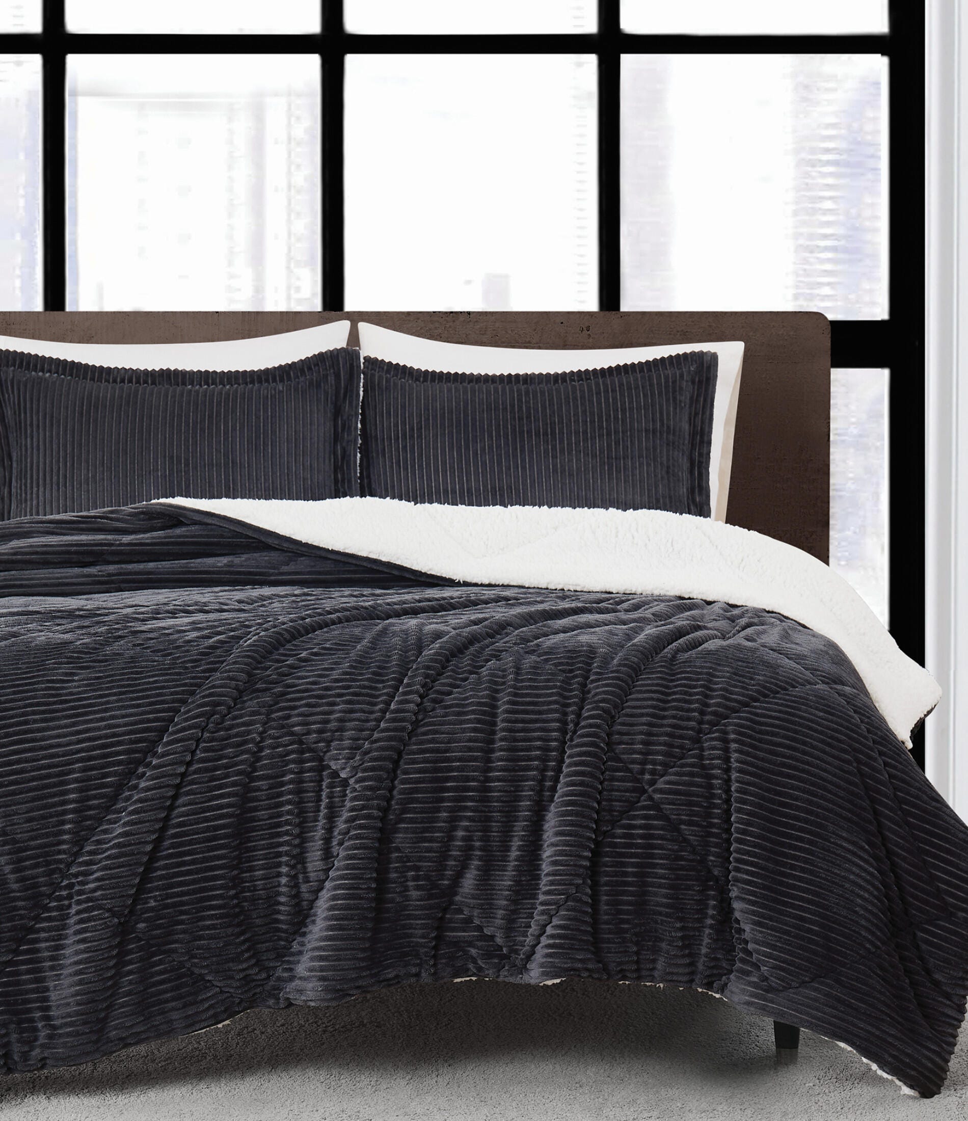 London Fog Plush 3-Piece King Comforter Set, Gray, large