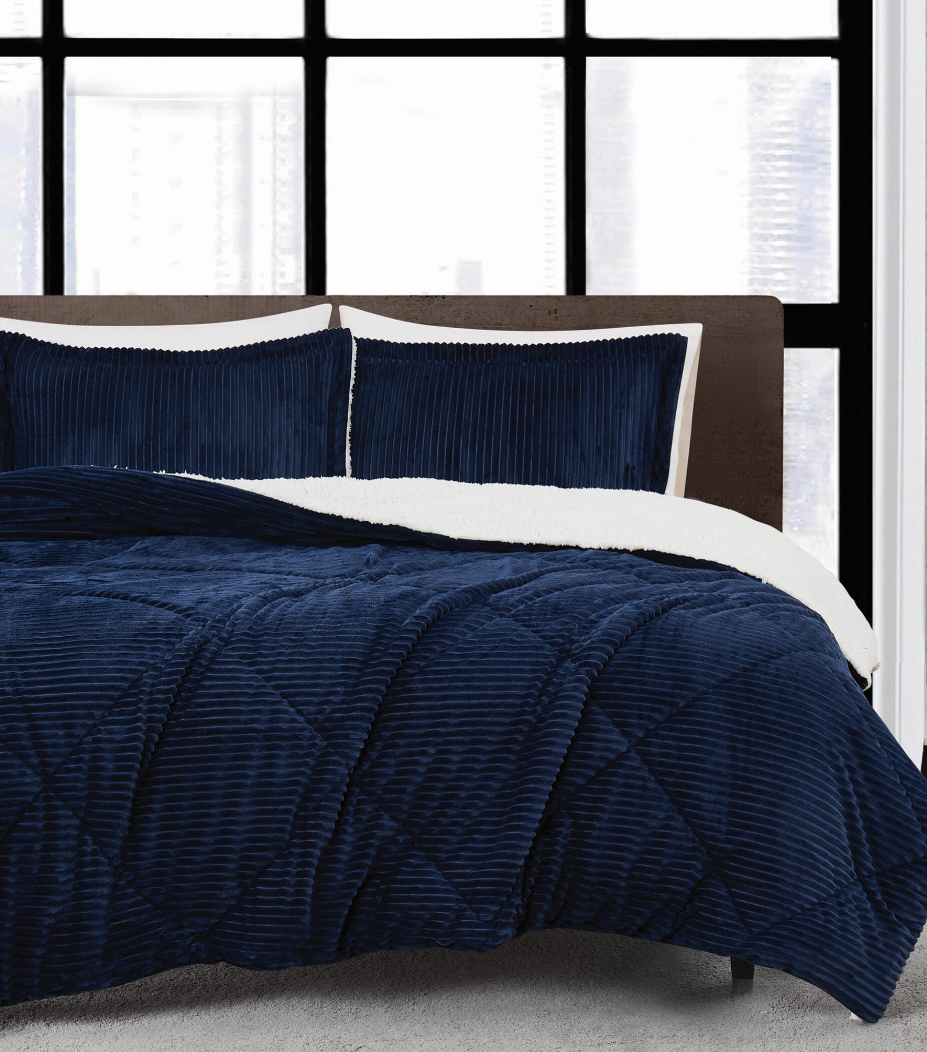 London Fog Plush 3-Piece Full/Queen Comforter Set, Blue, large