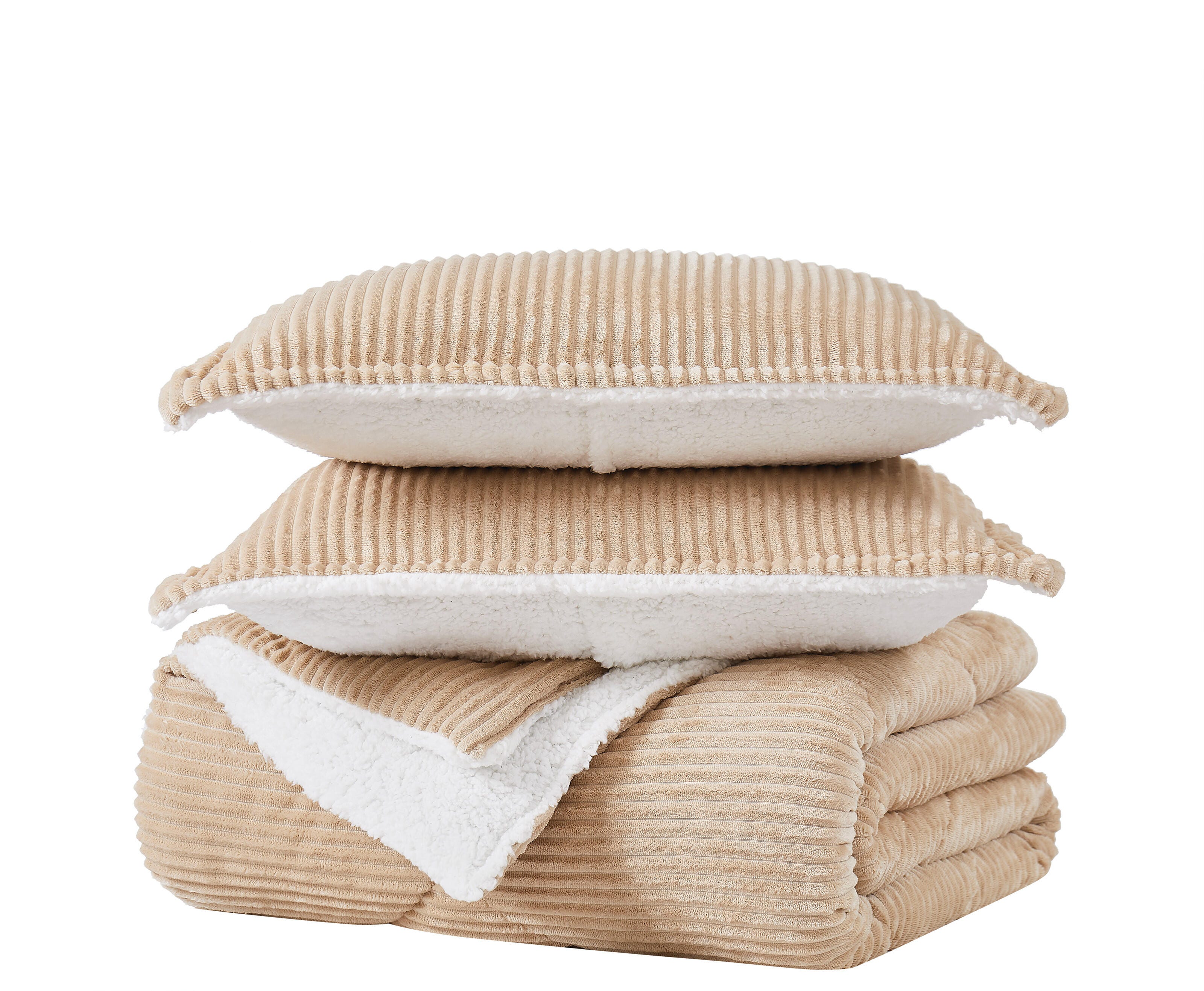London Fog Plush 3-Piece Full/Queen Comforter Set, Tan, large