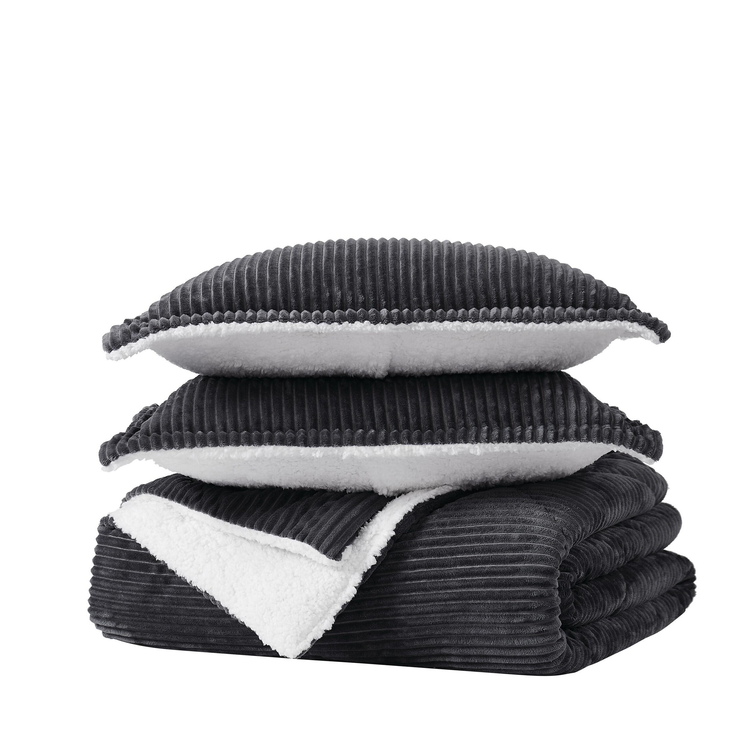 London Fog Plush 3-Piece Full/Queen Comforter Set, Gray, large