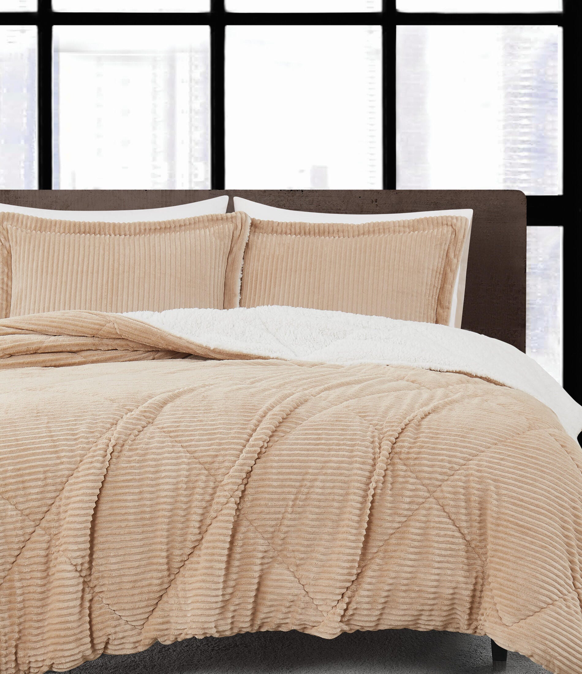 London Fog Plush 3-Piece King Comforter Set, Tan, large