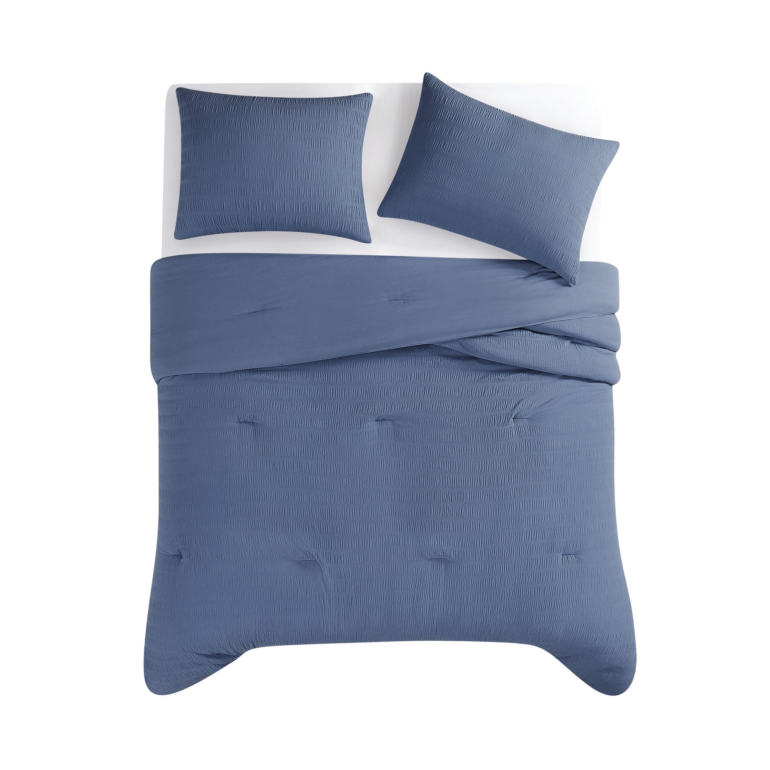 Truly Soft Crinkle 3-Piece Full/Queen Comforter Set, Blue, large