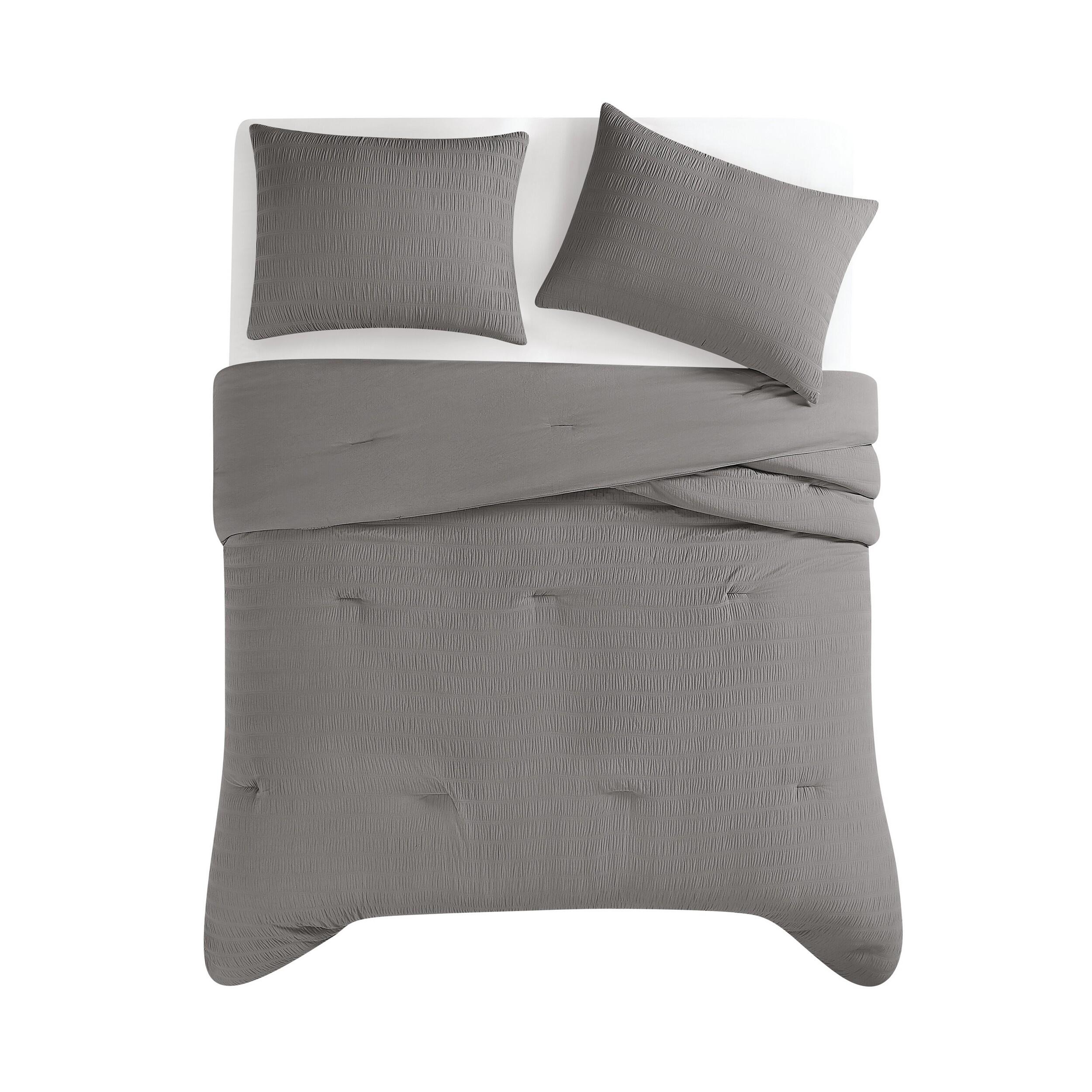Truly Soft Crinkle 3-Piece Full/Queen Comforter Set, Gray, large